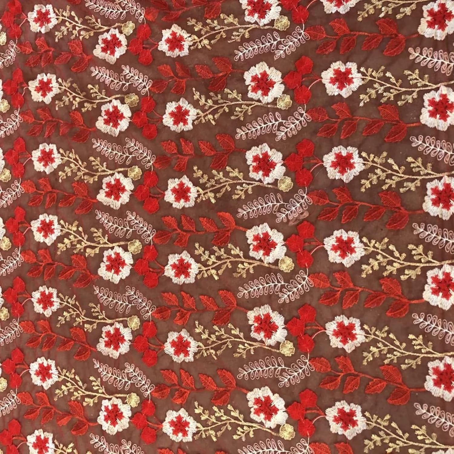 Tissu de dentelle d'organza broderie florale polyester