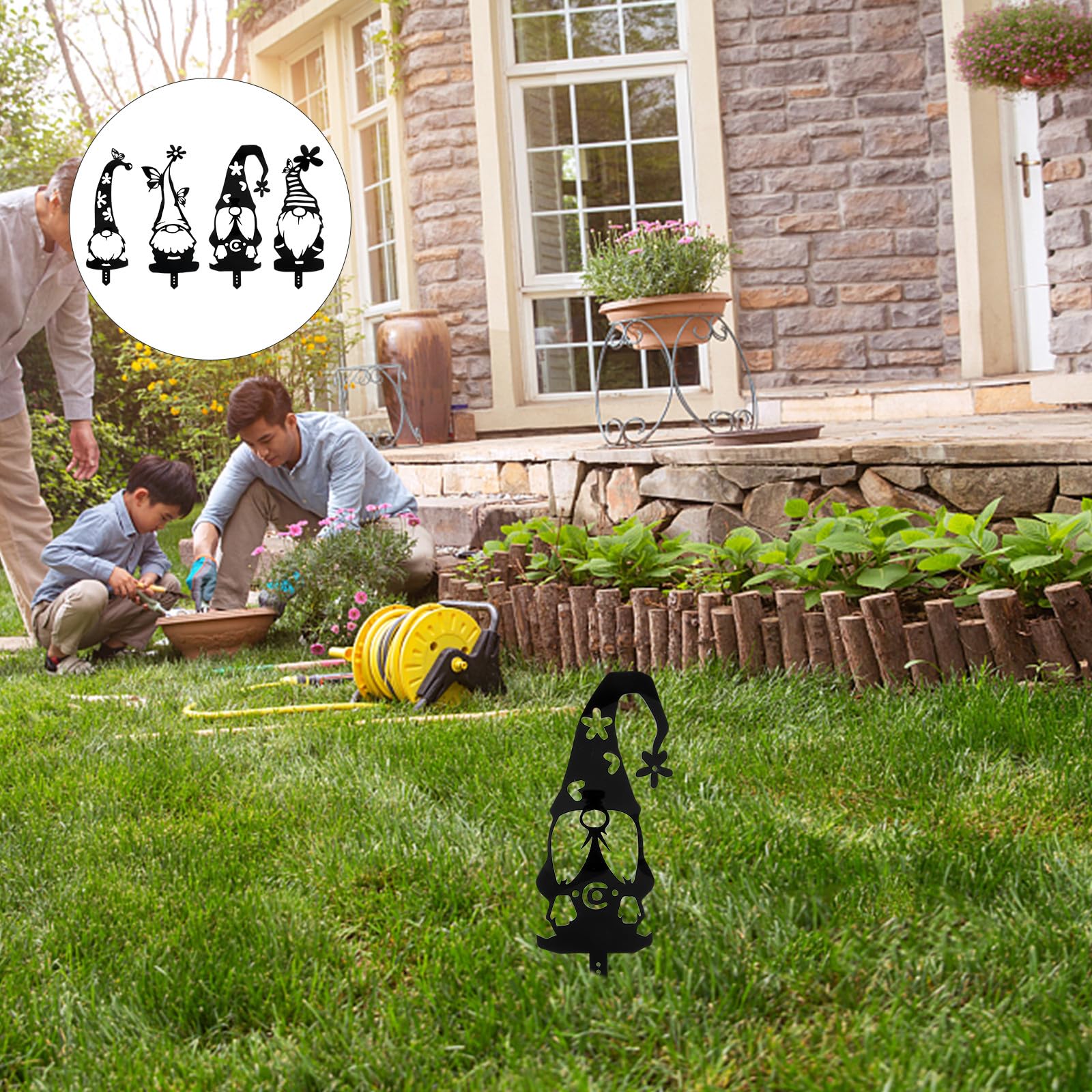 Abaodam 4 Stück Gartenzwerg Gartenstecker aus Langlebigem Acryl Schwarz Gartenornamente für Blumenbeete Terrasse und Hinterhofdekoration