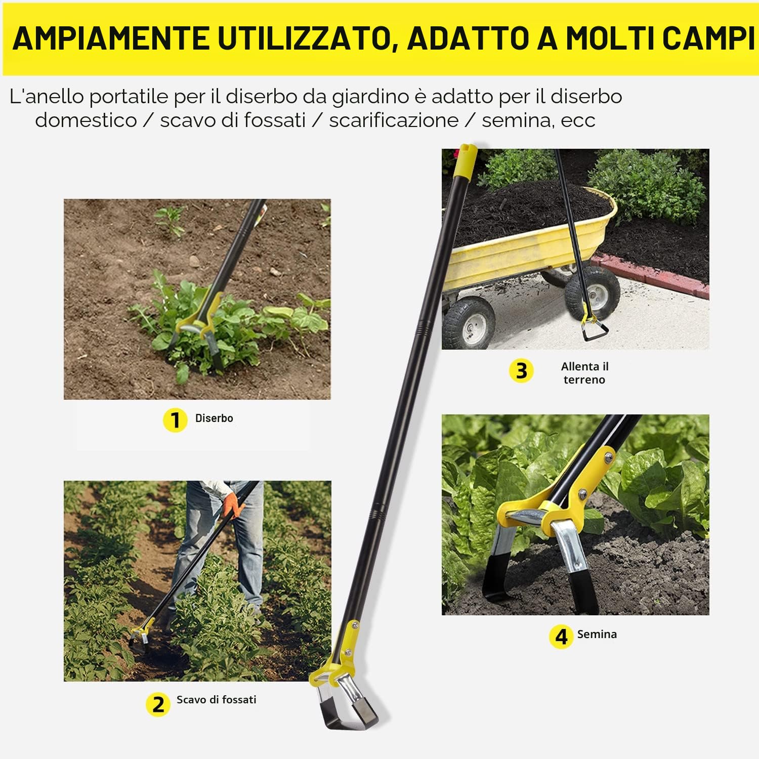 Zappetta da giardino 152CM Zappetta a staffa per piantare ortaggi Attrezzo da giardino agricolo Acciaio inossidabile Zappetta portatile - Zappetta con azione regolabile per diserbare