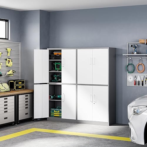 Miniatura 4 de Letaya Armario de almacenamiento de metal con puerta de cerradura, estantes ajustables de acero para oficina, hogar, despensa, cocina, armario de