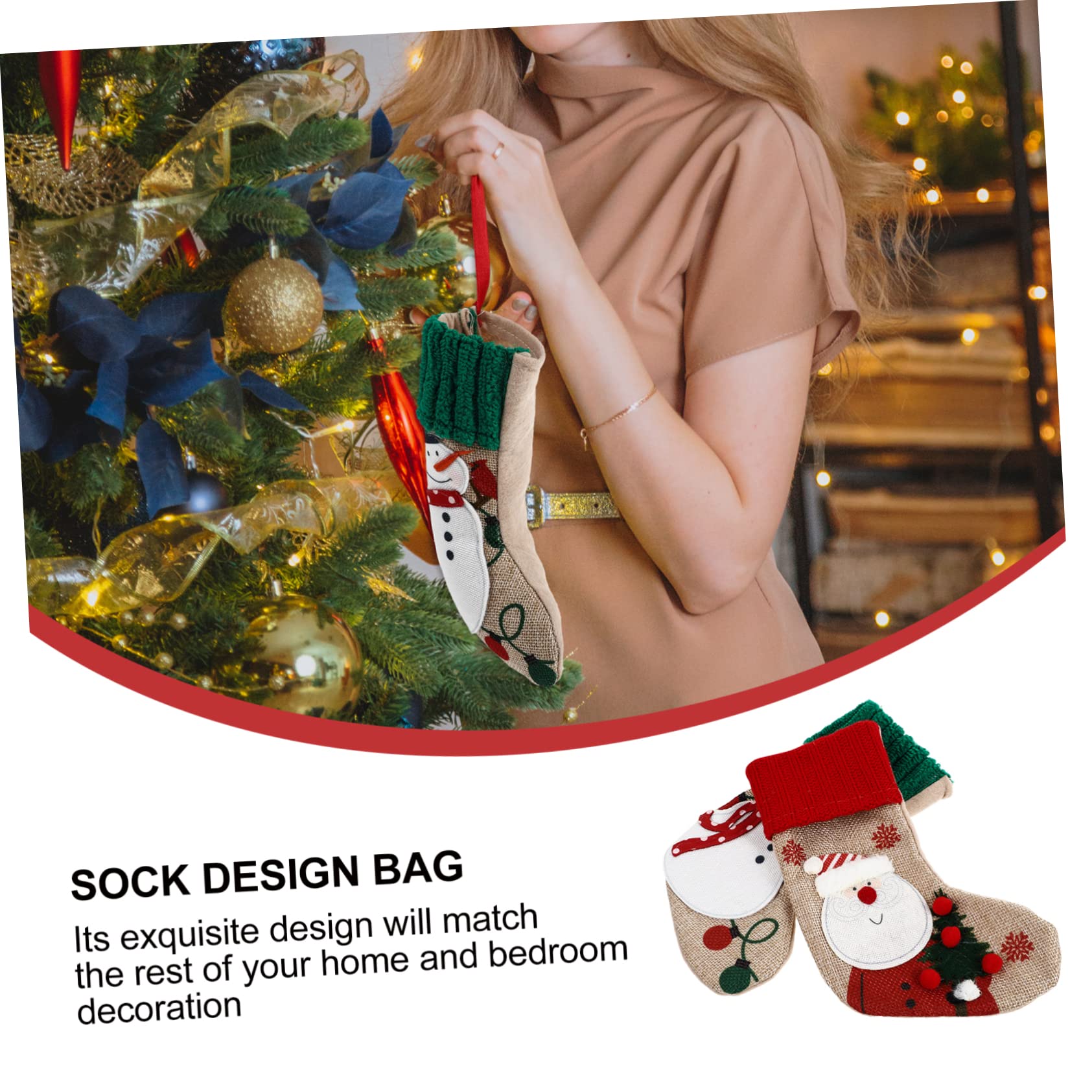 Zerodeko 6 Set Calza di Natale Calze di Natale Appendiabiti Gonfiabile Decorazione Arredamento Juta Sacchetti di Iuta Natalizi Peluche Sospeso Calze per Gnomi Biancheria 2 Pezzi * 6