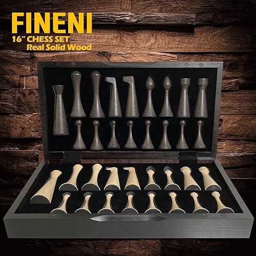 Miniatura 2 de FINENI Lujoso juego de ajedrez real de madera maciza de color oscuro de 16 pulgadas. Juegos de tablero de ajedrez duraderos hechos a mano con