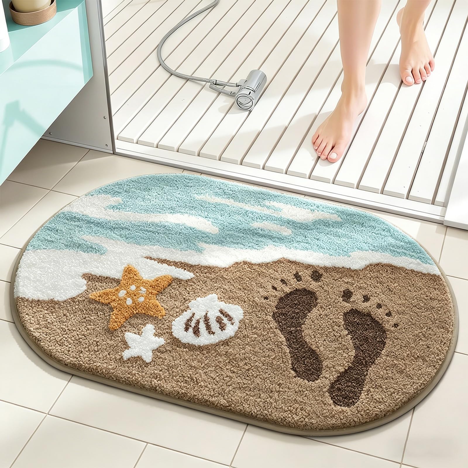 Beach-Themed Ultra-Plush Bath Mat, Wave Sand Shells Bathroom Rugs with Non-Slip Backing, Absorbent Microfiber Starfish Bath Rug, Machine Washable Coastal Bath Mats for Home Decor 20"x31" Starfish-B) — image 1