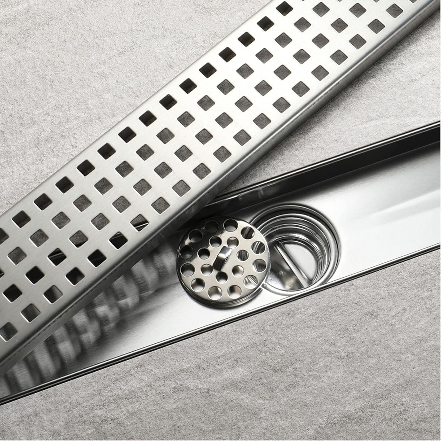 24 Inch Shower Floor Drain Brushed,304 Stainless Steel Rectangle Shower Floor Drain,Large Flow Shower Drain with Removable Grate,Hair Strainer