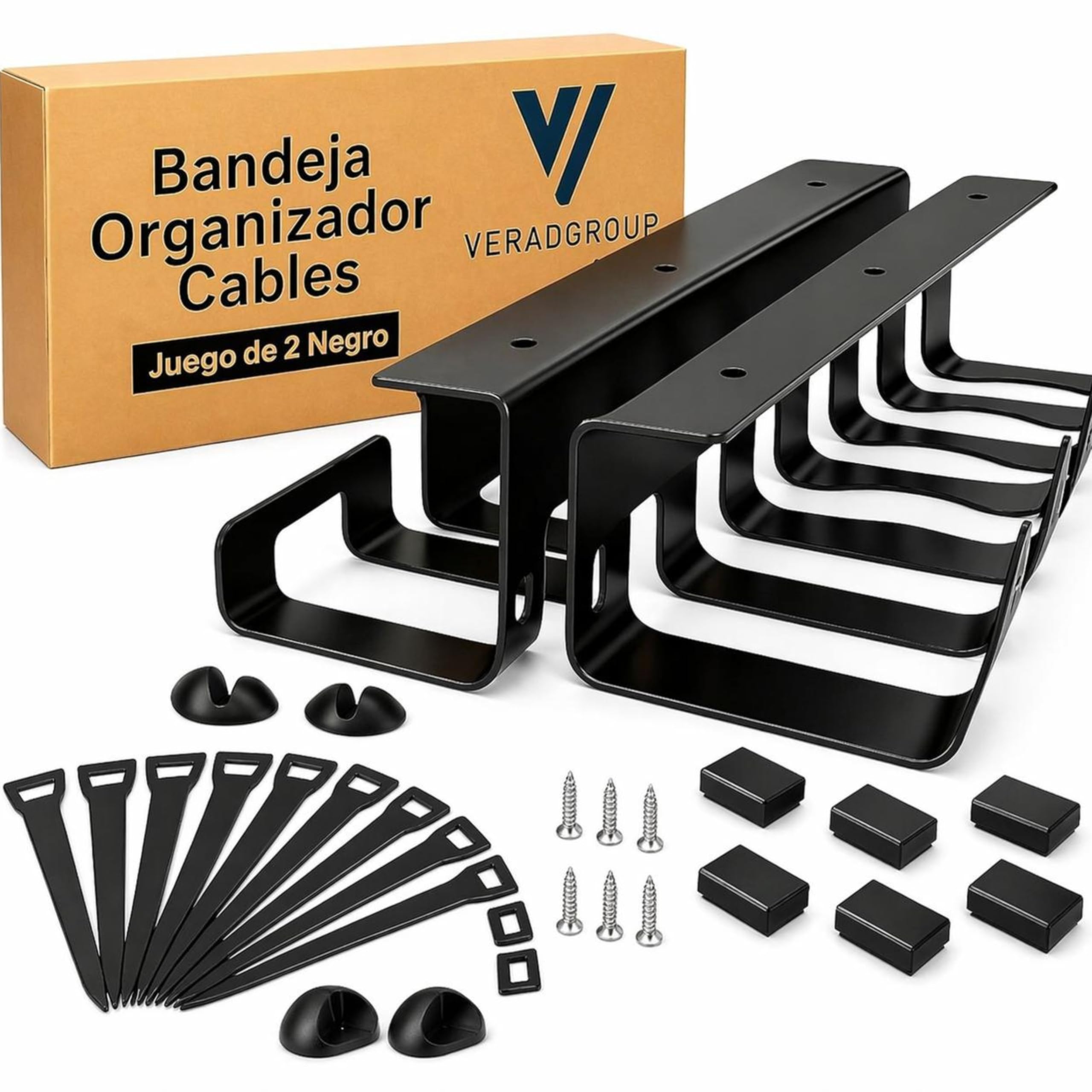 Organizador Cables Escritorio (Pack 2) - Bandeja Pasacables Metálica bajo Mesa para Regletas y Cargadores - 43 cm - Negro - Oficina, Hogar y Gaming