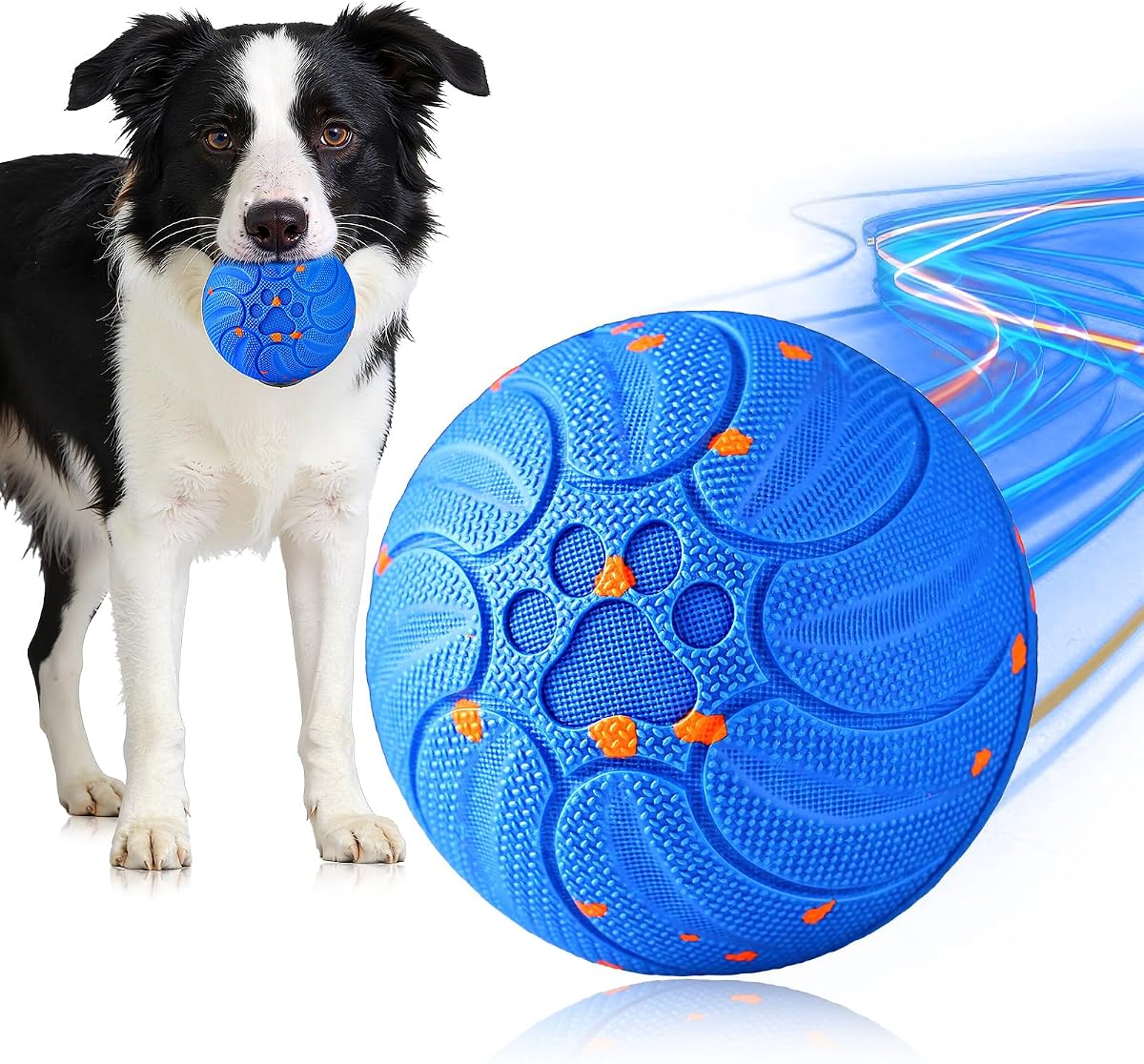 Smart Interactive Dog Toys, Colorful Led Lights, Blue | Upgraded Chew-Resistant E-TPU, Auto-Bounce & Rotating, Obstacle Avoidance, IPX7 Waterproof
