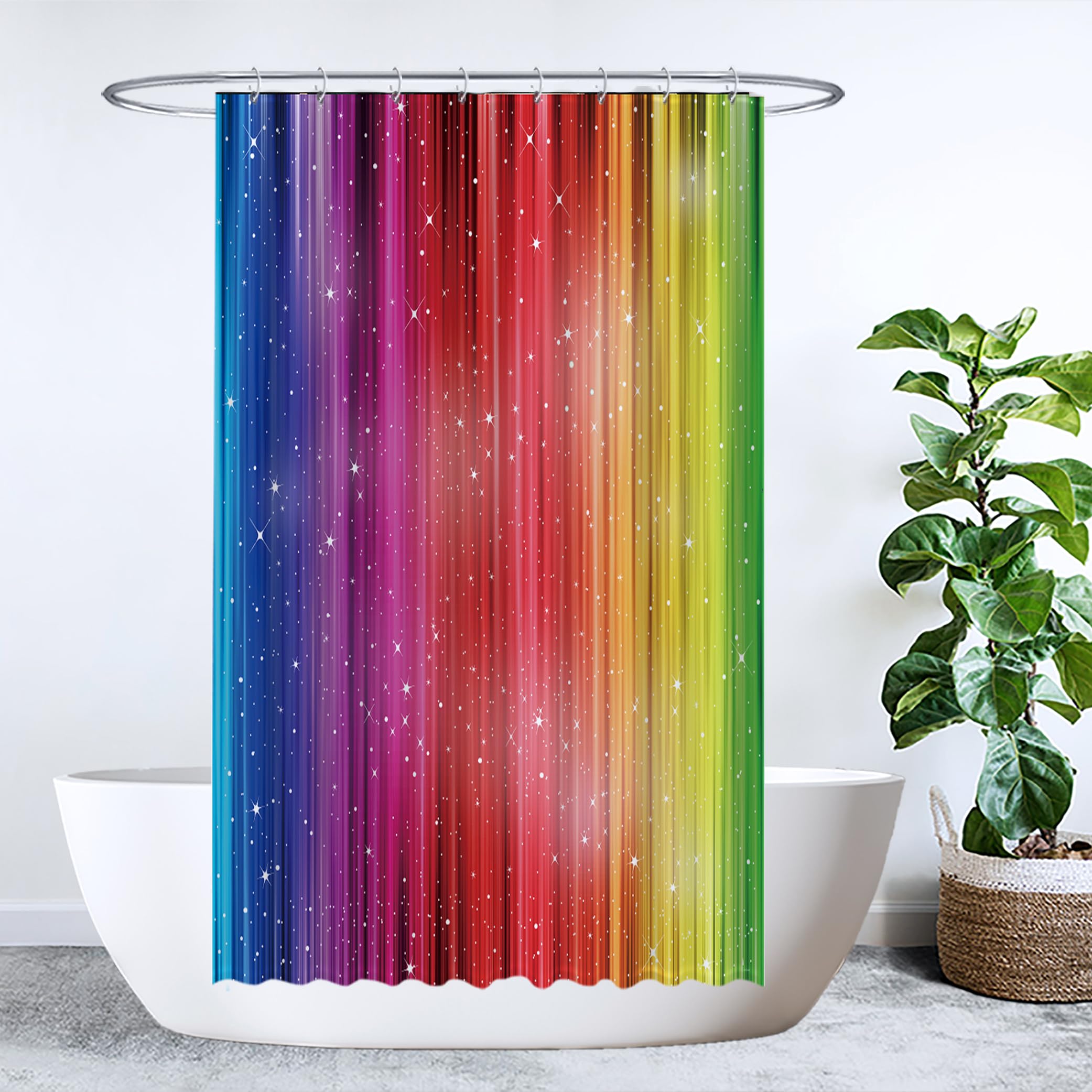 Ulticool Shower Curtain - Rainbow - 120 x 200 cm - Washable - Anti Mould - Waterproof - with 8 Rings, W 47.2" x L 78.7" (1 Panels)