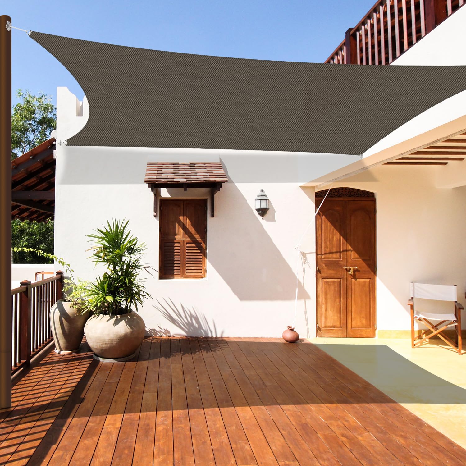 Coarbor 8'x8' Sun Shade Sail Outdoor Canopy Cover Rectangle Heavy Duty Shade Cloth for Backyard Yard Deck Patio Garden Outdoor, Brown