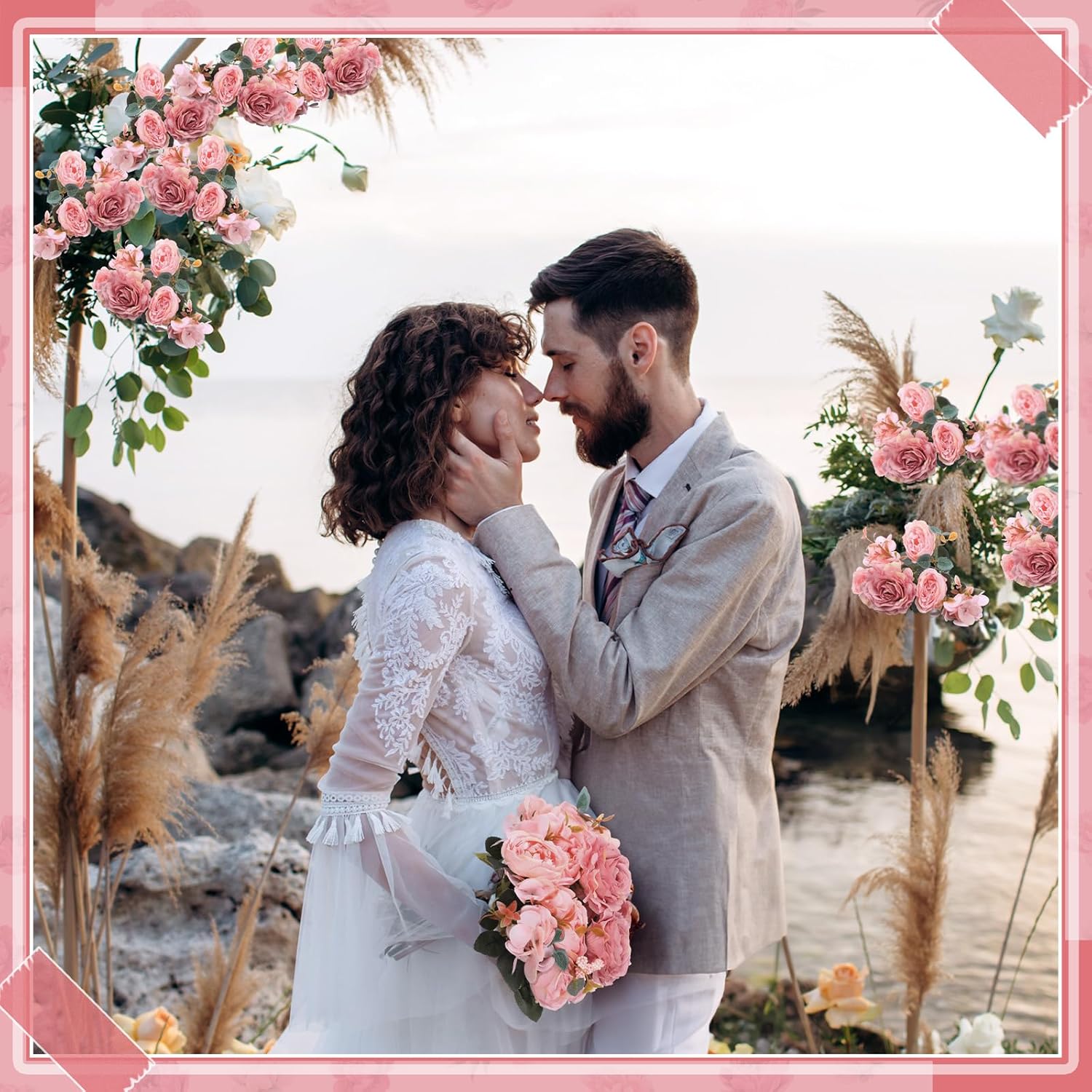 Yunsailing 8 Packs Artificial Peony Flowers Faux Silk Hydrangea Bouquet Vintage Wedding Home Table for Door Decor Reusable Bouquet of Rose Flowers for Valentine Wedding Birthday Party(Light Pink)