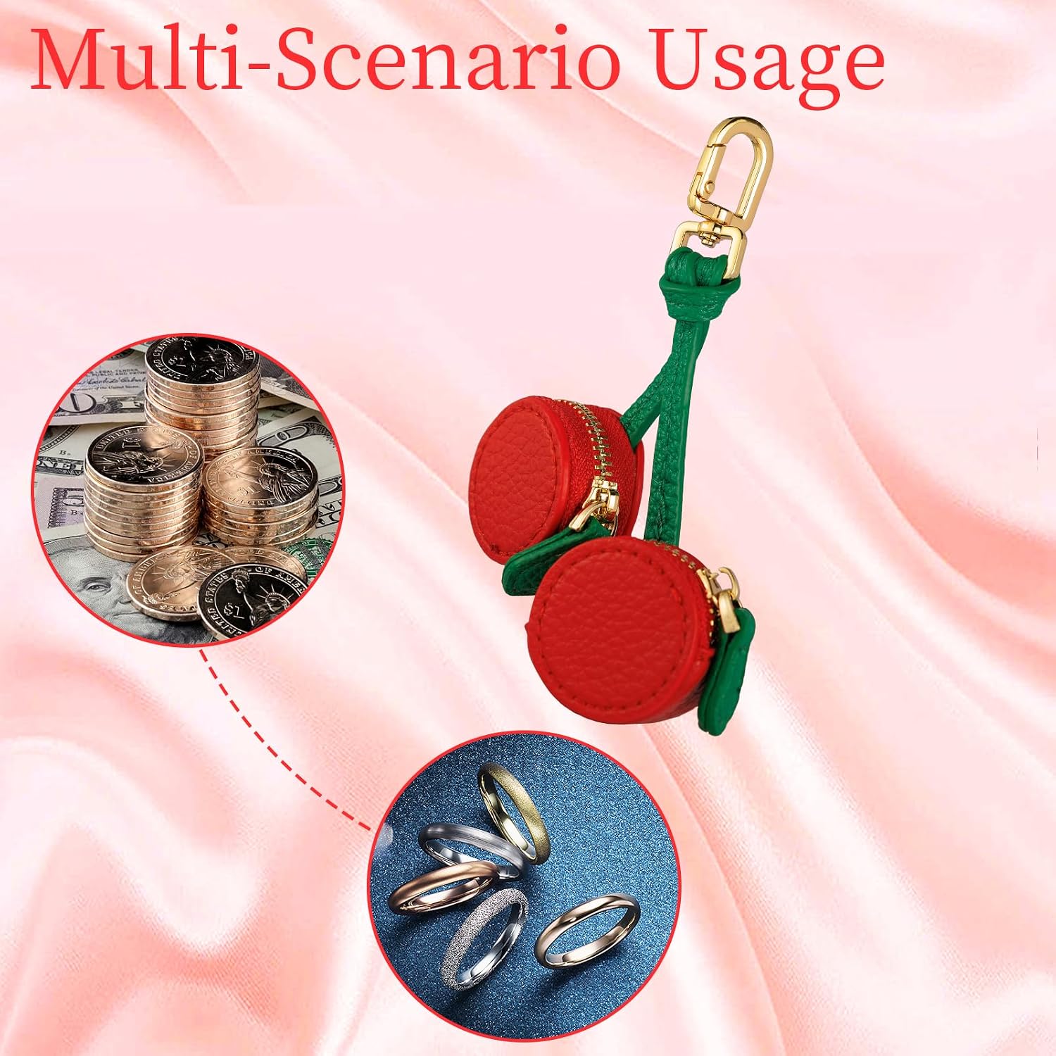 Fruit Coin Purse Bag Charm Keychain, Mini Charm Kawaii Leather Coin Purse Pouch Holder for Airtag Handbag Tote Wallet image 3
