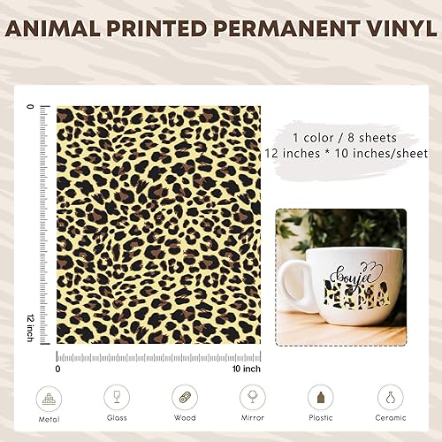 Miniatura 17 de Tintnut Vinilo permanente – 10 hojas de 12 x 10 pulgadas, hojas de vinilo adhesivo permanente de leopardo arcoíris, vinilo adhesivo permanente