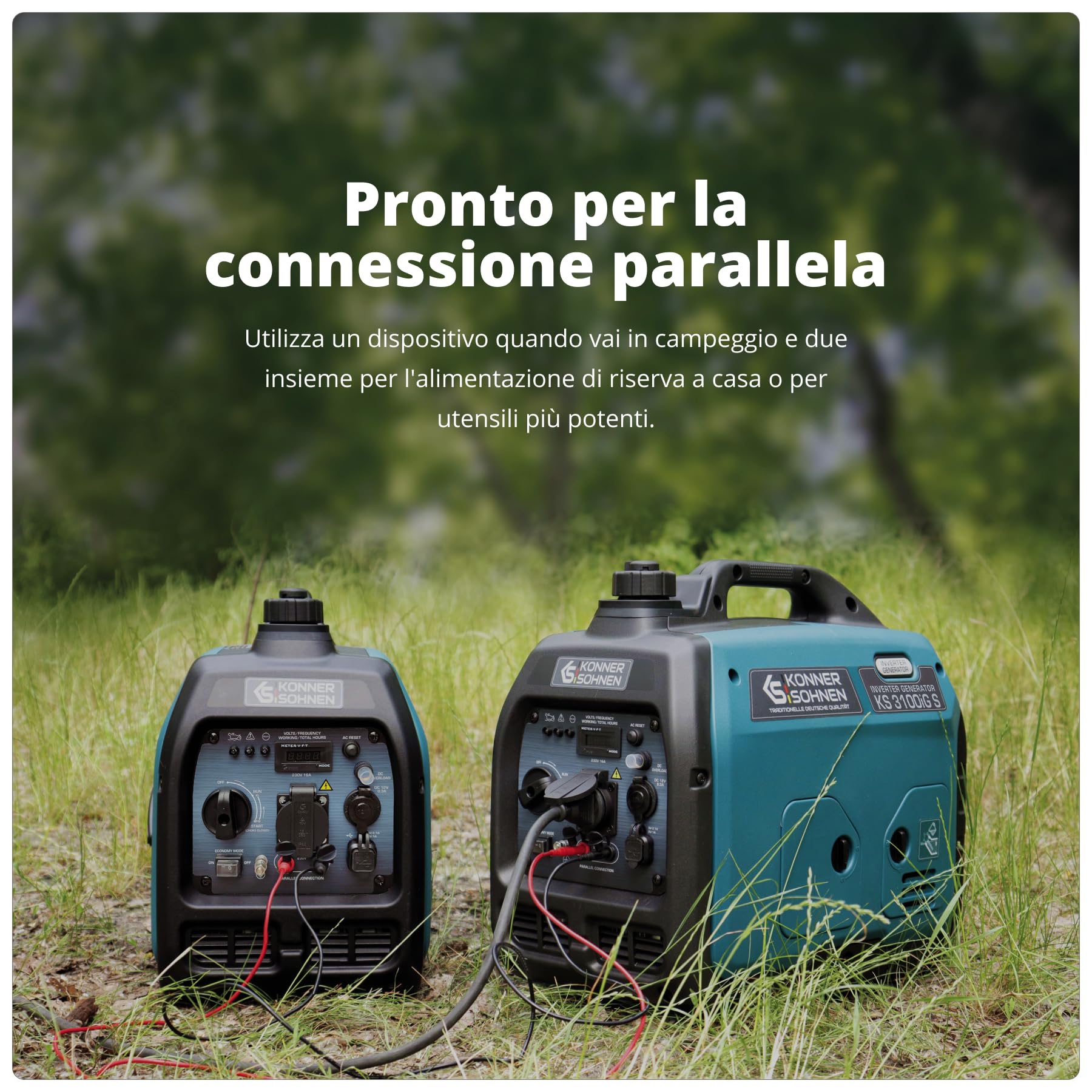 Könner&Söhnen Generatore di Corrente Inverter Portatile KS 3100iG S DUAL FUEL Generatore di emergenza 3100 W, presa Schuko 230 V, 2 porte USB, display LED, modalità Eco, generatore Euro V