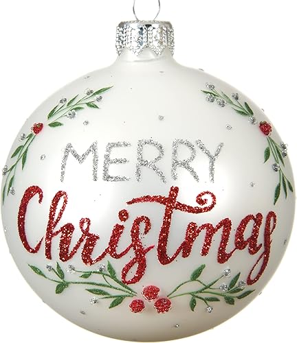 Adorno de cristal soplado de Feliz Navidad - Decorado a mano