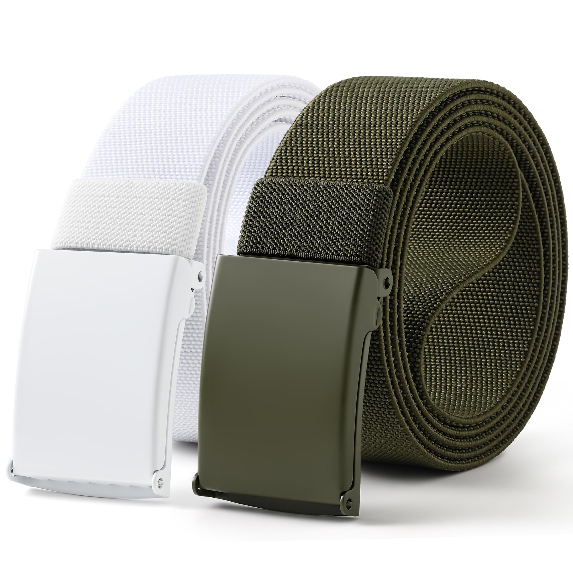 Mile High Life Stretch Canvas Belt for Men, Golf Casual Elastic Web Belt, Top Military Buckle, Adjustable Cut to Fit