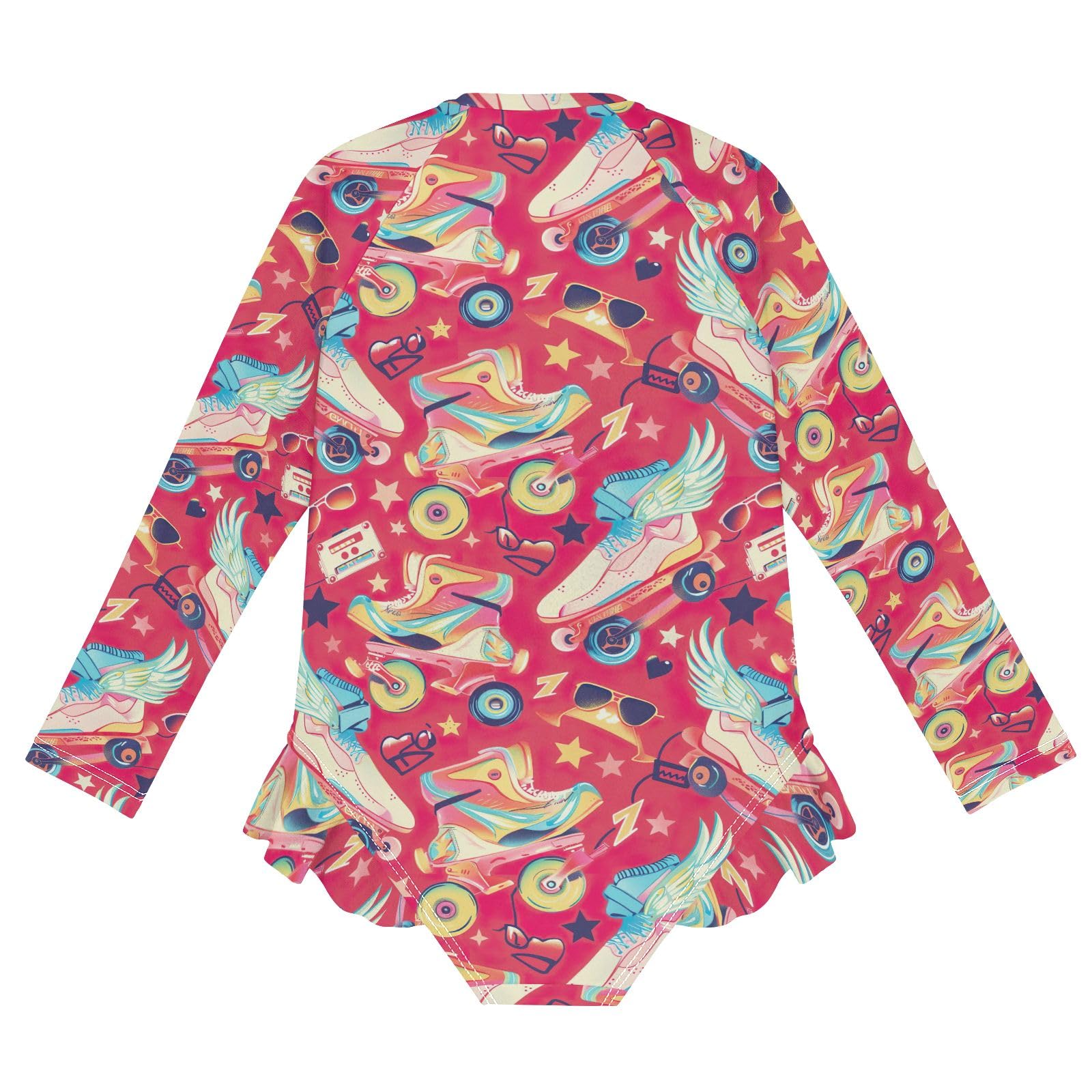 CHIFIGNO Playful Cartoon Roller Skates Girls Swimsuits One Piece Rashguard UPF 50+ Quick Dry Swimwear Beach Sport Bathing Suit, Size 11-12