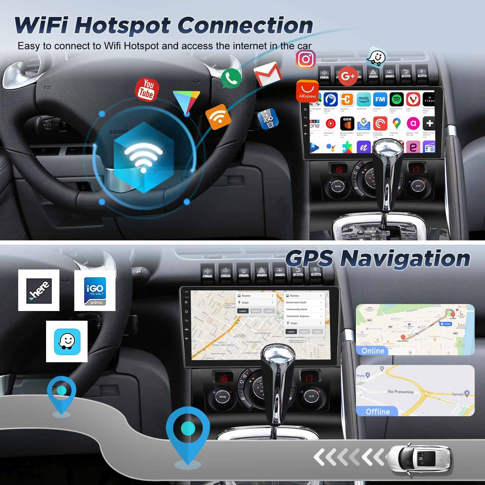 [2G+64GB] Android Autoradio pour Peugeot 3008 2009-2015 avec sans Fil Carplay et Android Auto, Écran Tactile HD de 9 Pouces avec GPS/WiFi/Bluetooth/EQ/FM RDS