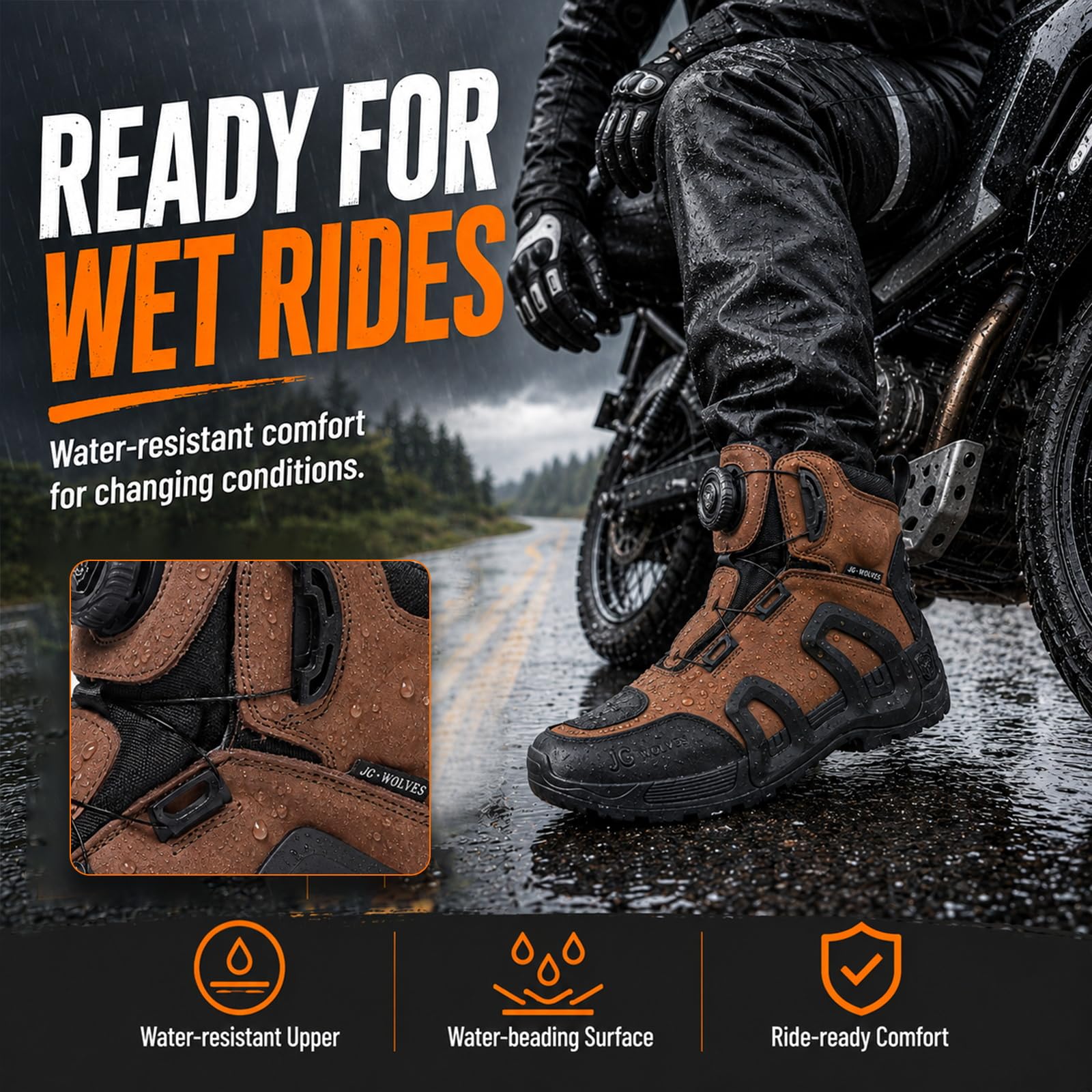 Scarpe da Moto Uomo Impermeabili Neri in Pelle con Protezione TPU