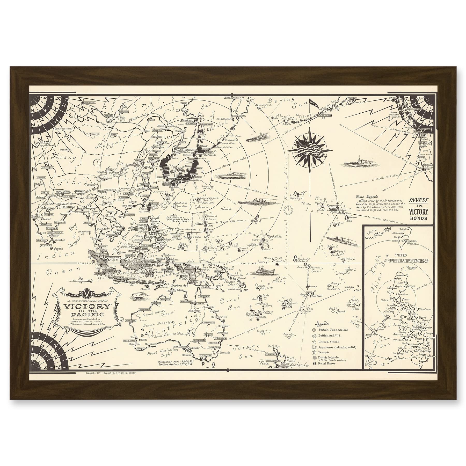 Artery8 Map Ernest Dudley Chase 1944 Pacific Victory Japan World War 2 WWII Artwork Framed Wall Art Print A4