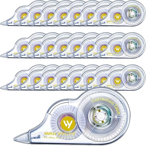 Lewtemi 60 cintas correctoras blancas a granel, 39.4 pies, cinta resistente a desgarros, aplicador fácil de usar para profesores de oficina,