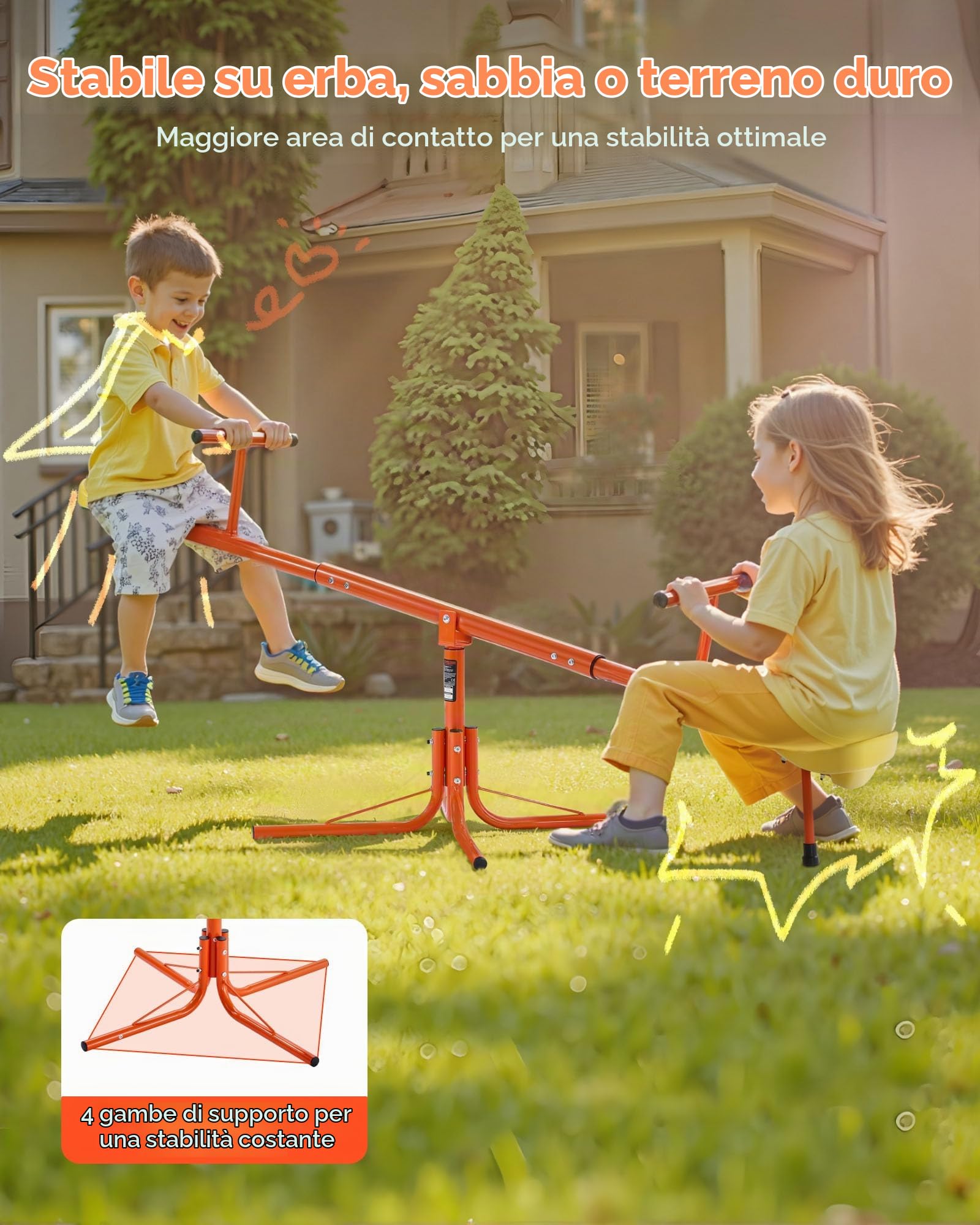 VEVOR Altalena per Bambini, Capacità di 45,4 kg per Posto, Altalena Girevole con Gambe di Supporto a 4 Punte, Attrezzatura da Parco Giochi all'Aperto, Giocattoli da Esterno, Girevole a 360 Gradi