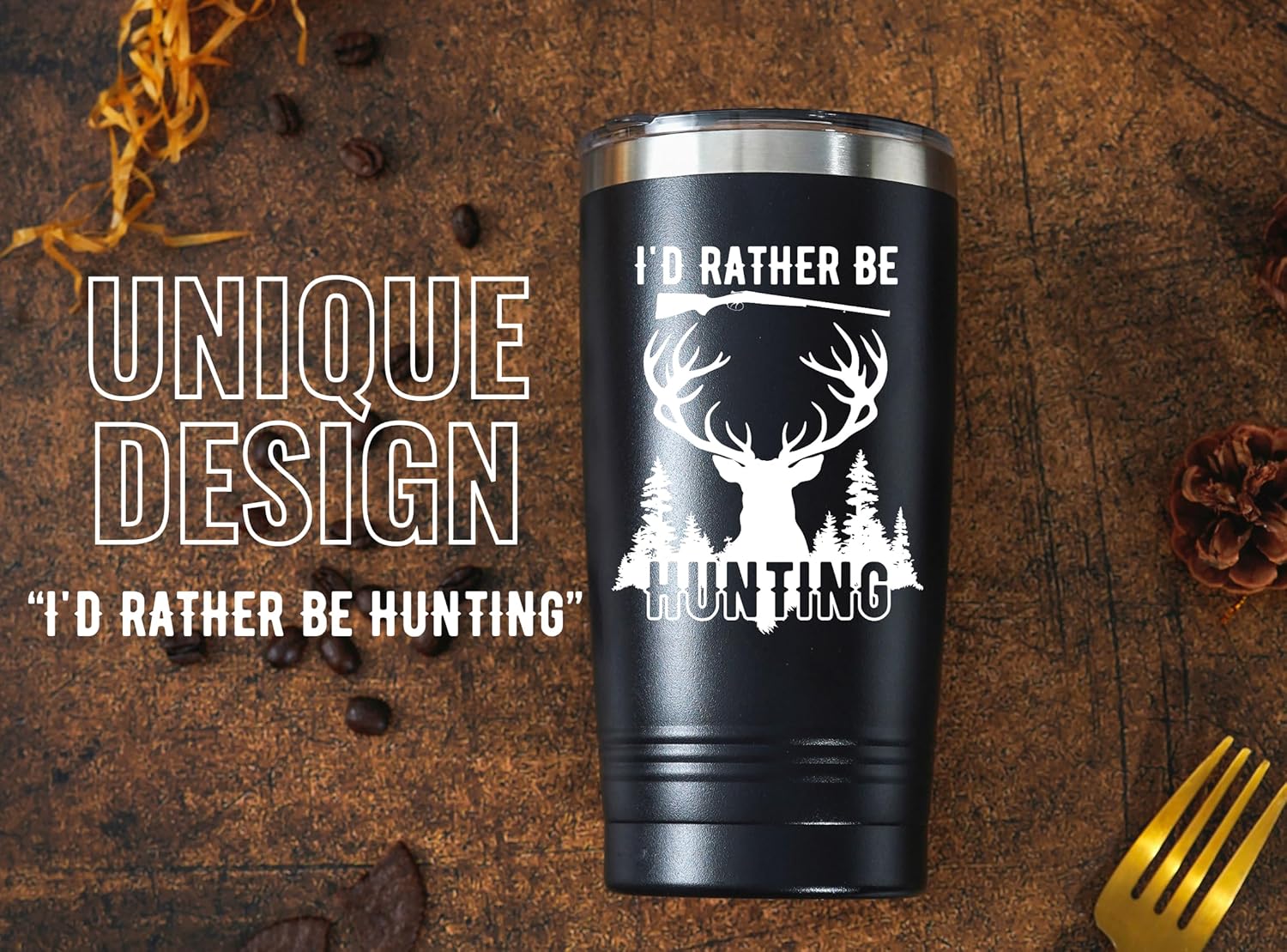 Onebttl Hunting Gifts for Men, Hunter Gifts, 20oz Stainless Steel Insulated Tumbler with Lid for Hunting Lovers-Black - Image 2
