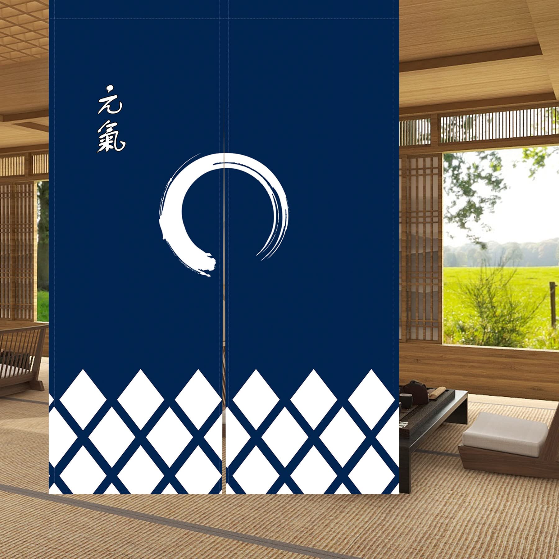 LIGICKY Noren - Tenda in stile giapponese per porta, finestra, decorazione per la casa (Enso Circle, 85 x 150 cm)