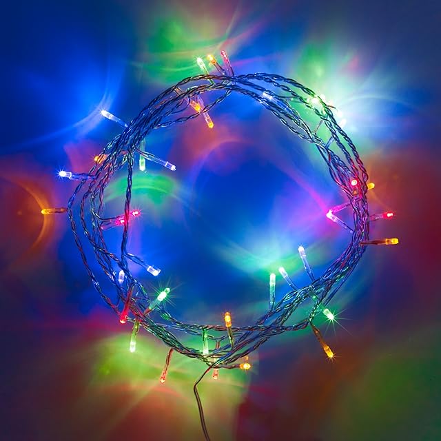 Lights4fun Indoor Fairy Lights with 50 Mulitcoloured LEDs on 4m of Clear Cable Plug in Rocker Switch