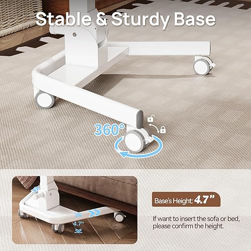 Miniatura 9 de Escritorio móvil plegable de pie, escritorio de pie con ruedas inclinable de 90 grados, estación de trabajo portátil para computadora portátil de