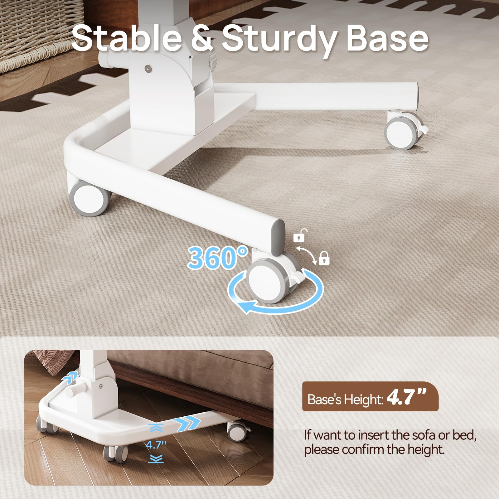 Foldable Mobile Standing Desk 90 Tiltable Rolling Standing Desk Height Adjustable Portable Laptop Workstation for Home Office Easy — view 9