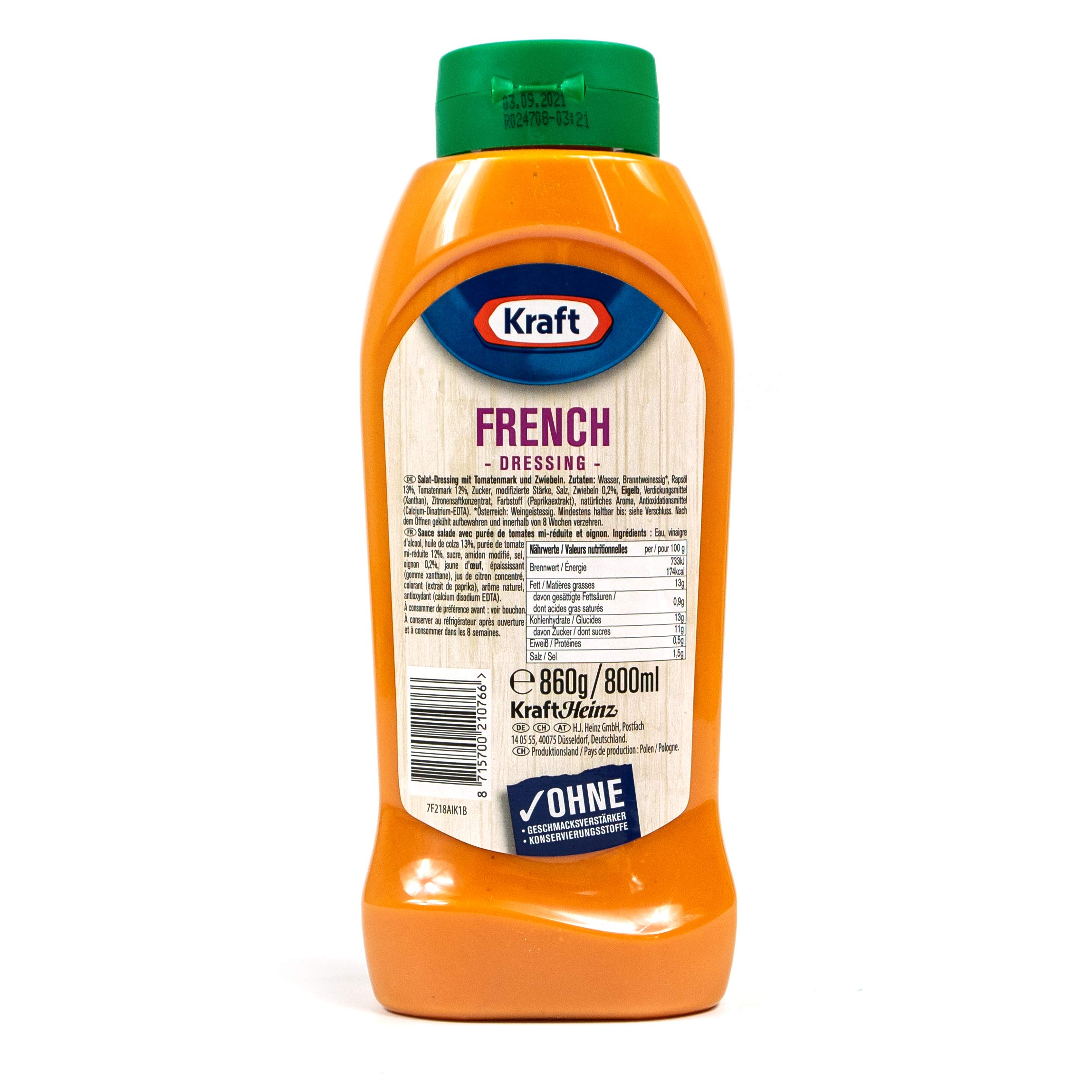 Kraft – vinaigrette française en bouteille de 800 ml – vinaigrette française idéale pour la salade et pour affiner – vinaigrette douce tomatique au goût