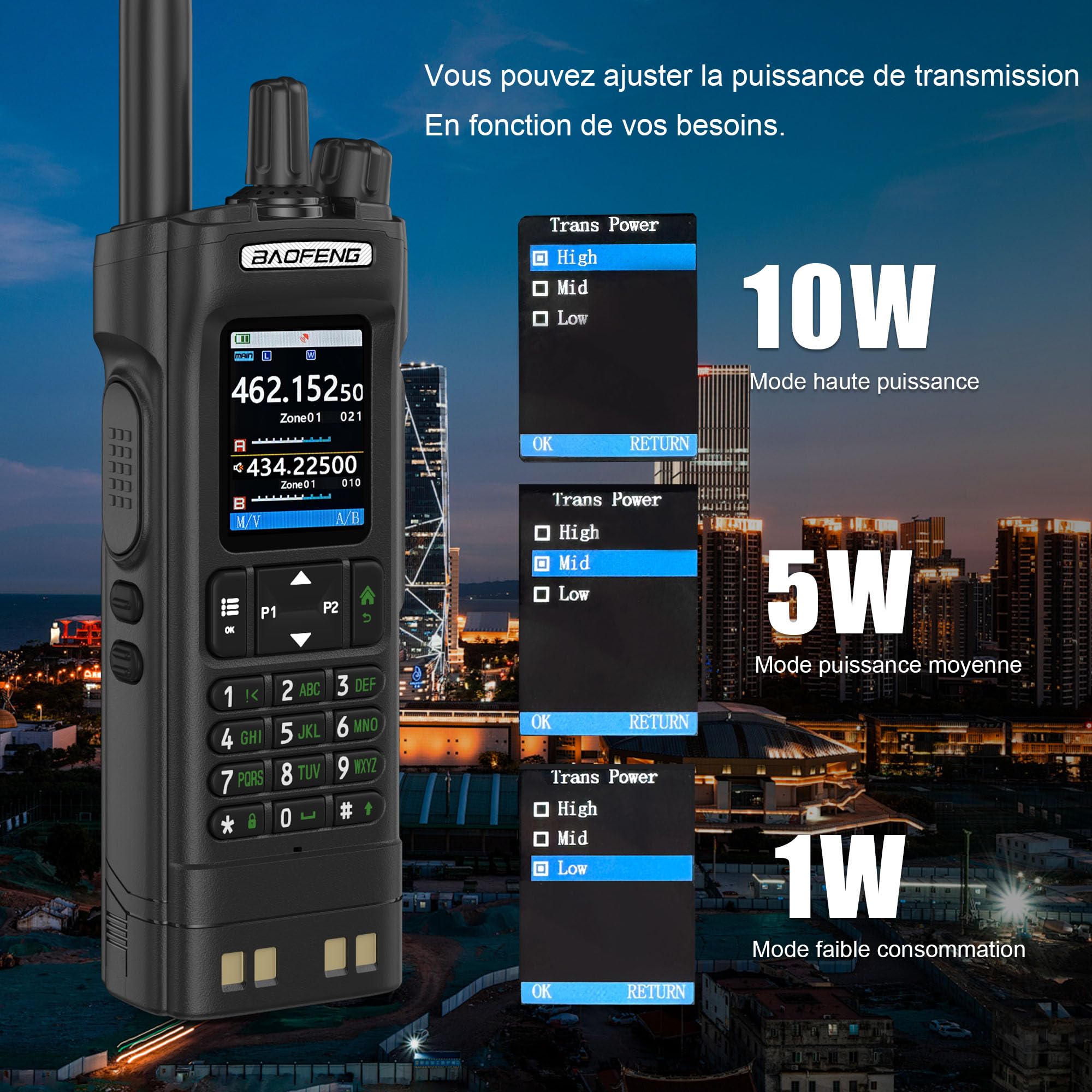BAOFENG UV-32 Walkie Talkie 10W Power GPS Navigation USB-C Charging Handheld Radio FM AM Bands
