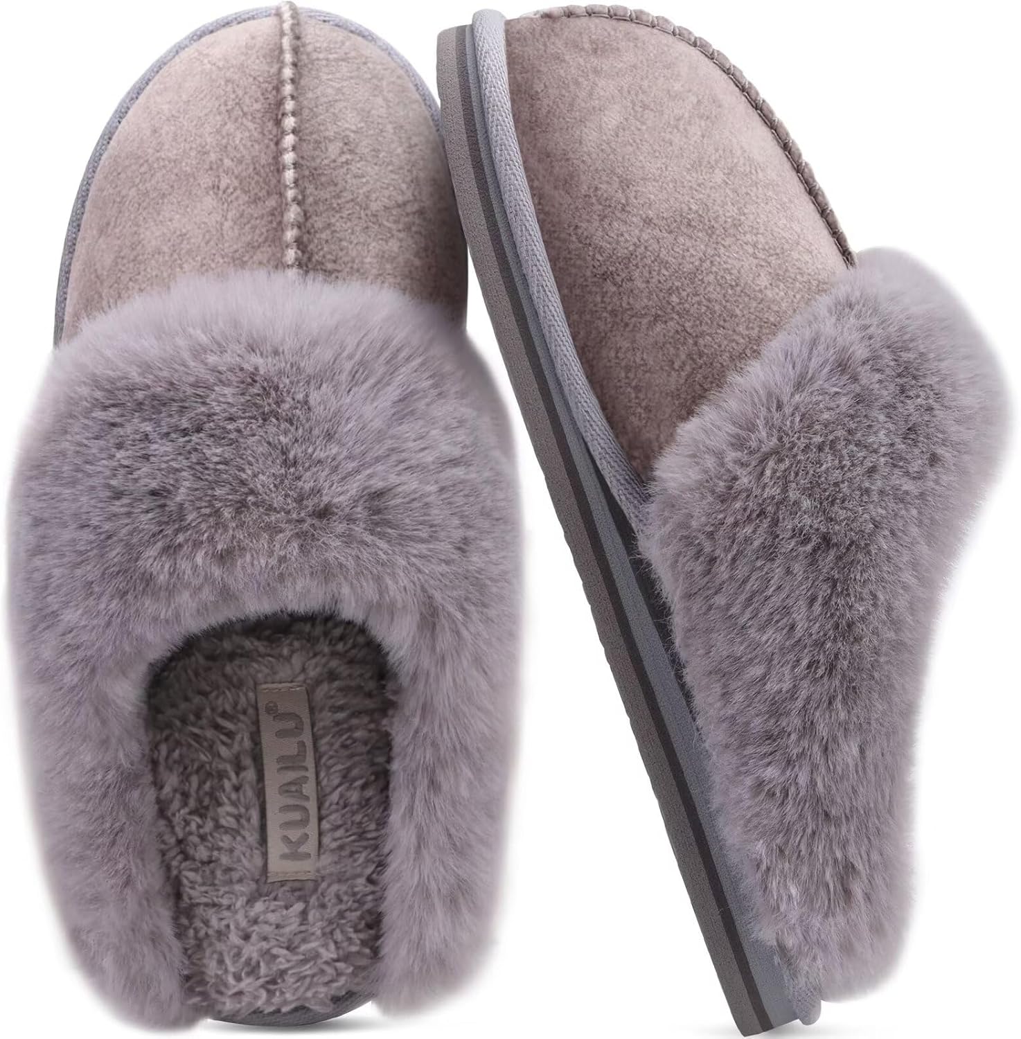 KuaiLu Womens Cozy Memory Foam Slippers Ladies Fuzzy Faux Fur Lined Warm Arch Support House Shoes Slip on Comfy Winter Scuff Indoor Outdoor Rubber Hard Sole - Image 7