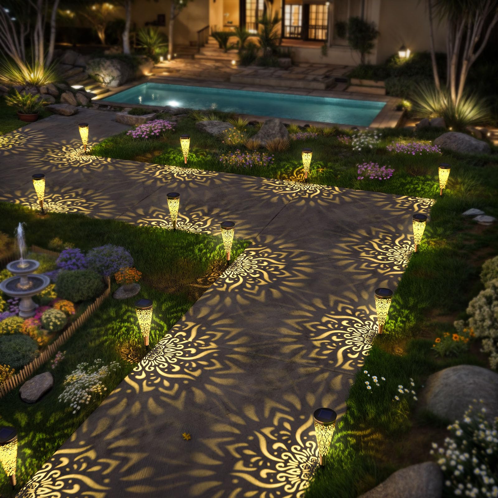 gardencave Confezione da 6 luci solari decorative da giardino per esterni, con luce calda, impermeabili, luci solari per vialetti, vialetti, vialetti, cortili, giardini, regali per donne