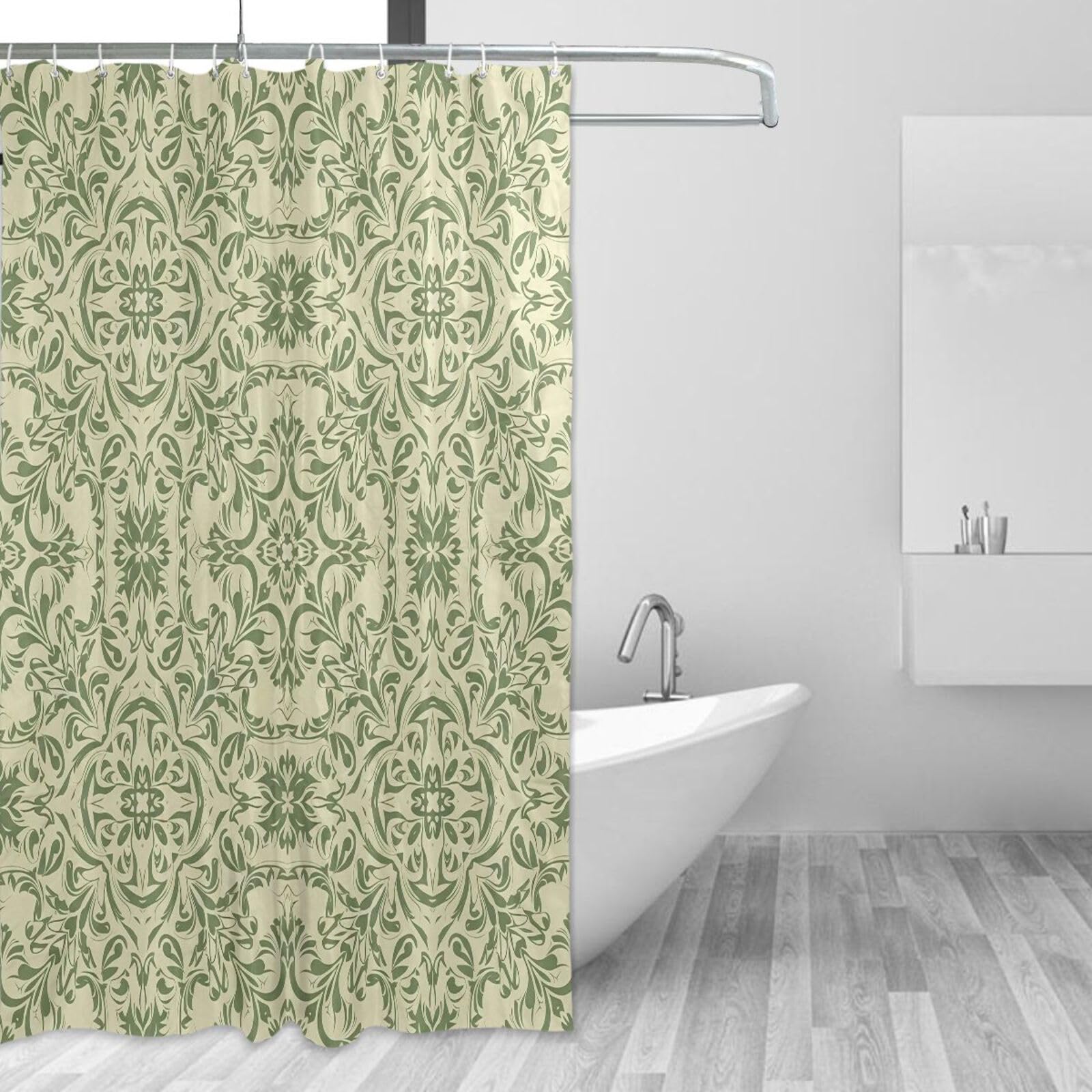 Rideau de douche imperméable et lavable vert avec crochets