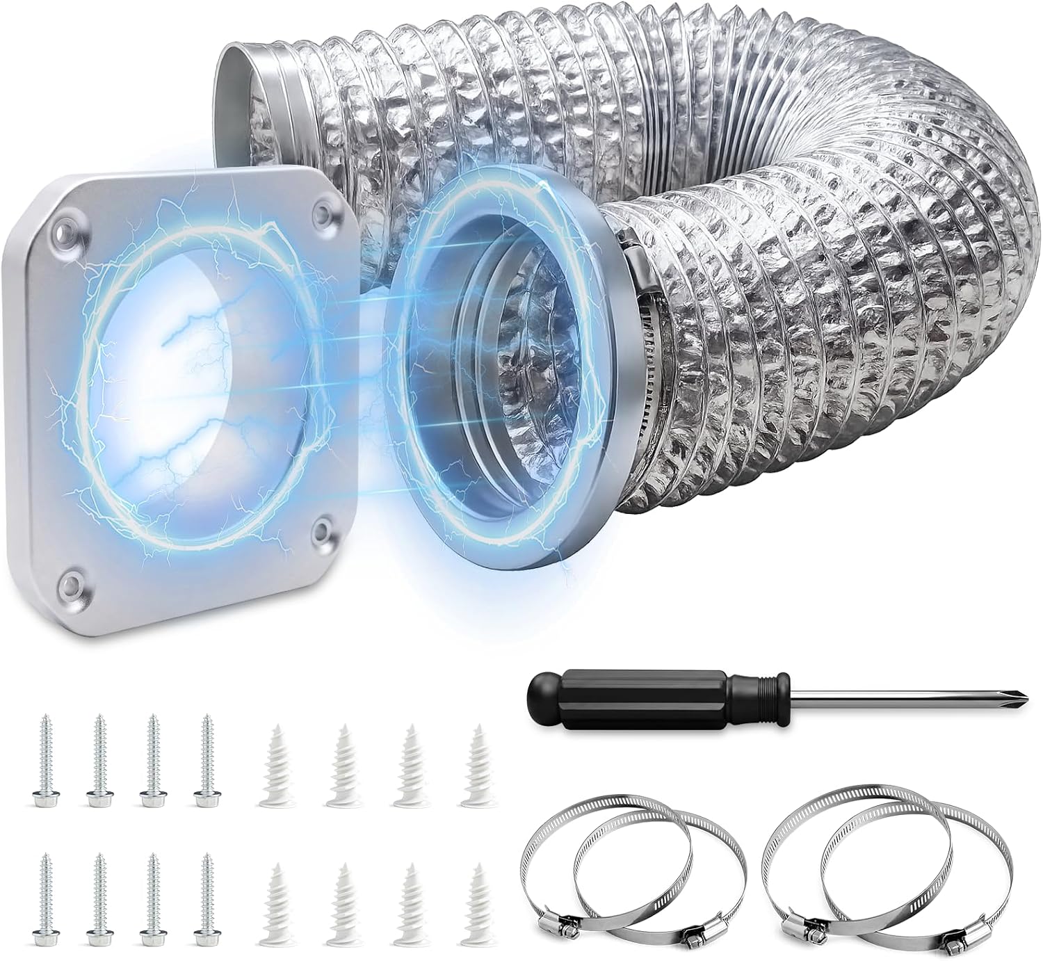 Magnetic Dryer Vent MV-180 Connector Kit with 5FT Hose and 4 Clamps, 4 Inch Airtight Seal Quick Connect Coupling, Strong Magnet Self-Aligning Coupler for Easy Clean & Space Saving
