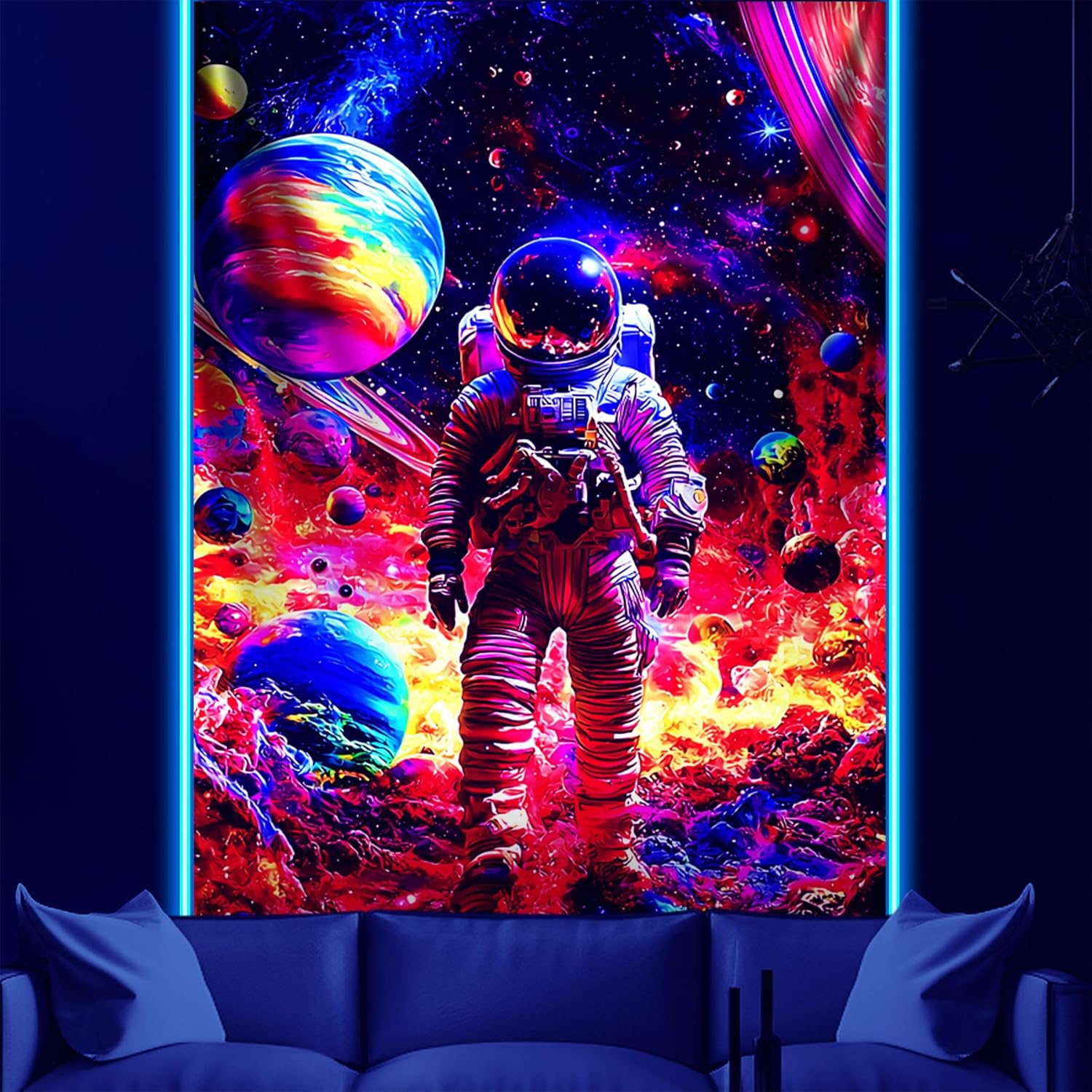 NYZE Astronaut Space Tapestry for Bedroom, Glow in the Dark Room Decor Wall Tapestries, Cool Galaxy Planet Wall Hanging, Wall Hanging for Men Guys Gamer Room Dorm Living Room 60x80 in