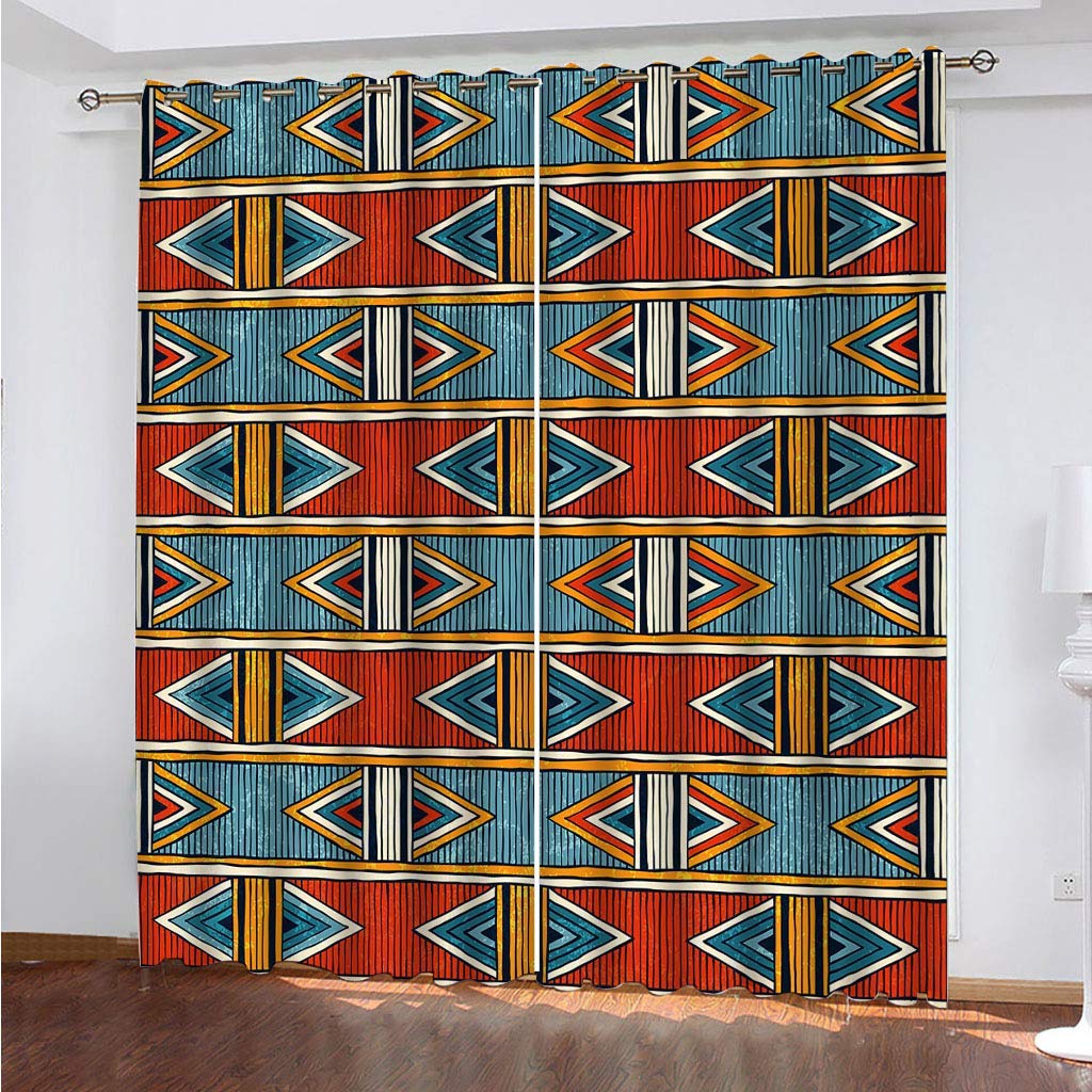 Cortinas Opacas Con Ojales Habitacion Ventanas Salon Cocina Dormitorio Infantil Niño Niña Cortinas Termicas Aislantes Frio Y Calor 2 Piezas 3D Rayas Geométricas Rojas Y Azules Patrón Decoración Hog