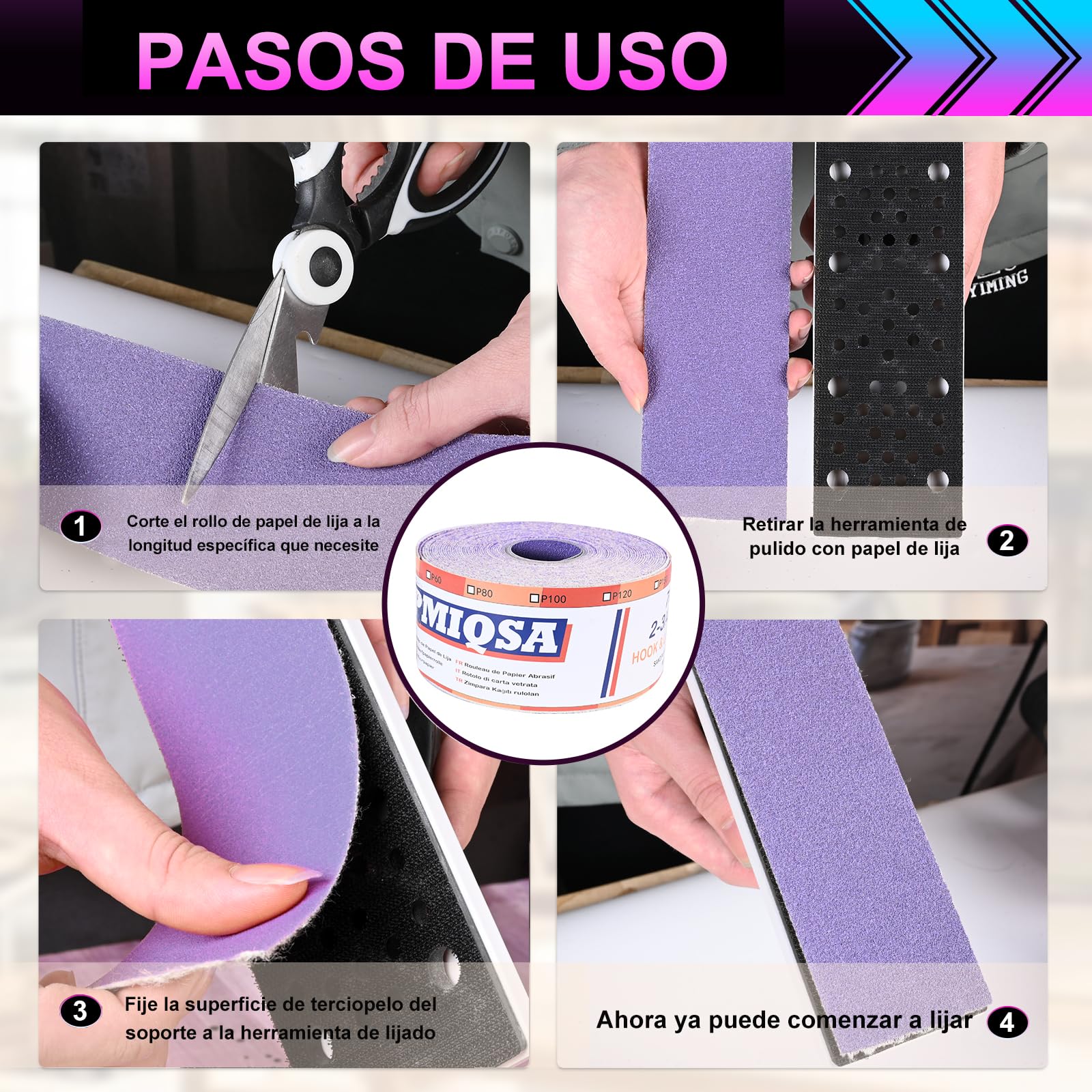 Rollo De Papel De Lija Con Gancho Y Bucle, 12m X 70mm, Grano 40, Papel De Lija De Cerámica, Adecuado Para AutomocióN, Lijado De Madera Y Metalurgia(Cerámica)