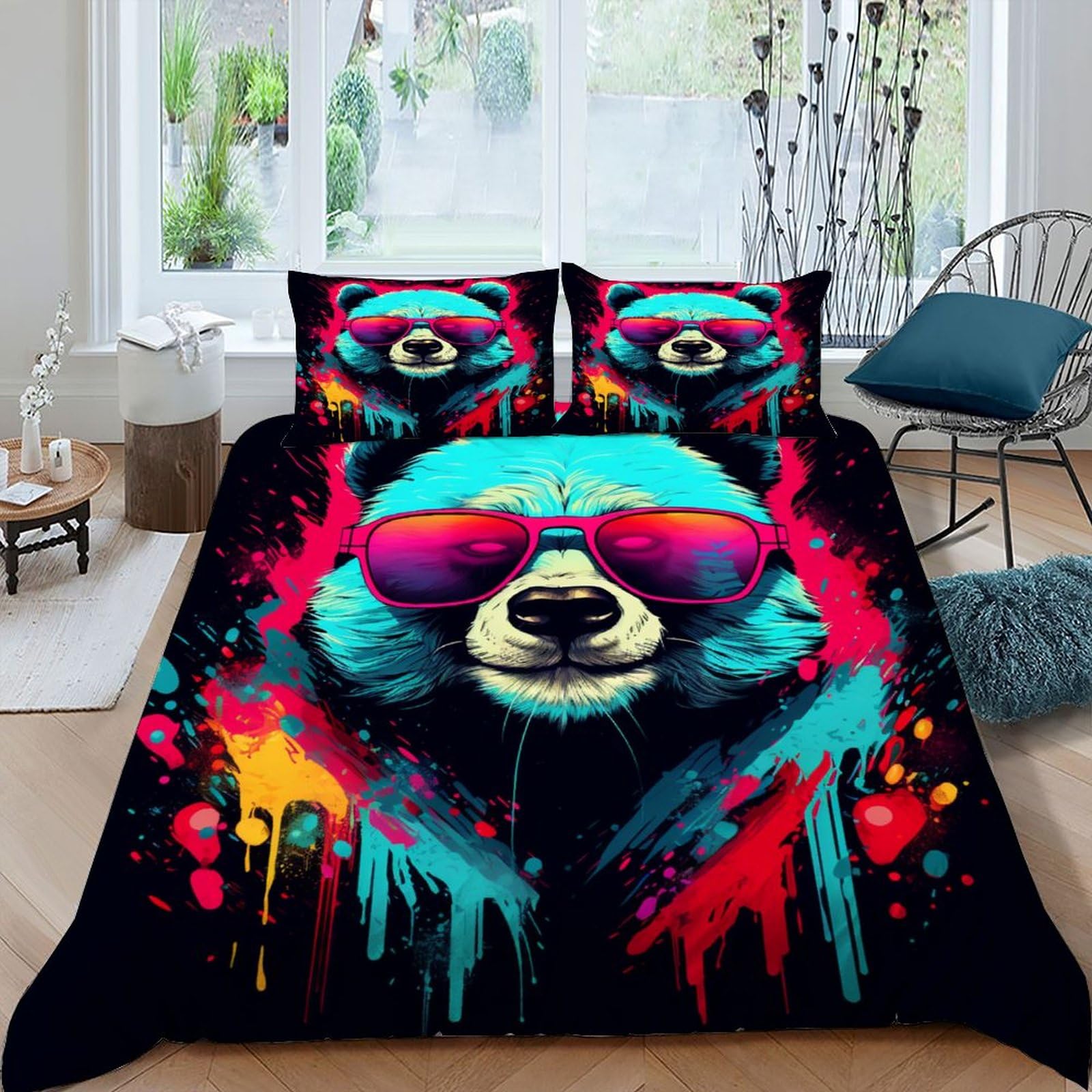 Housse de couette panda anti-plis en microfibre douce pour grand lit double