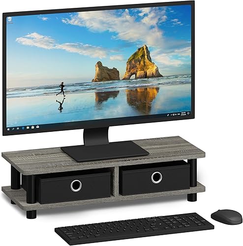 FURINNO Turn-N-Tube - Soporte para monitor, roble francés, color gris y negro