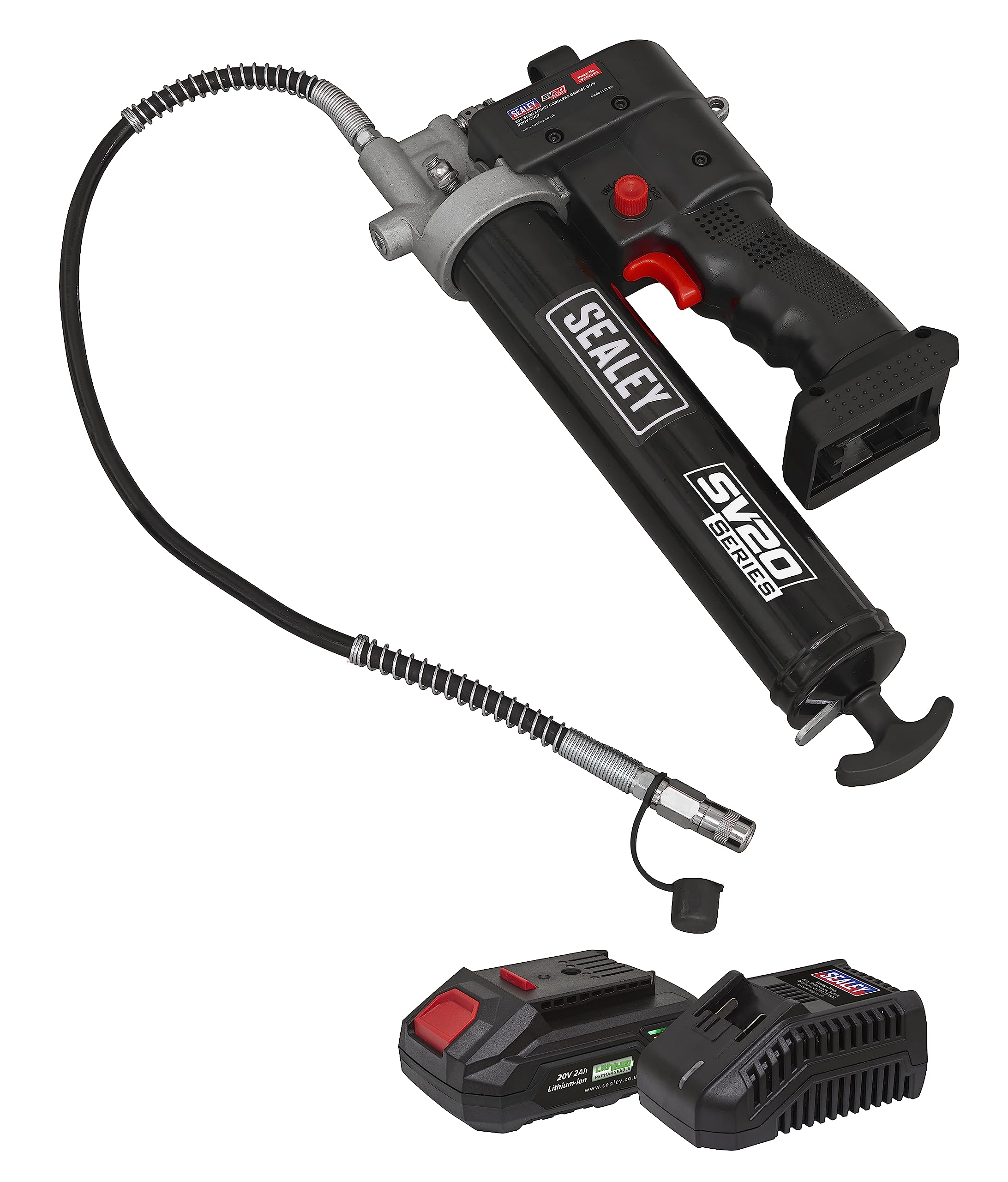 Sealey Red 20V 2Ah Sv20 Series Grease Gun Kit - Cp20vgrgkit1