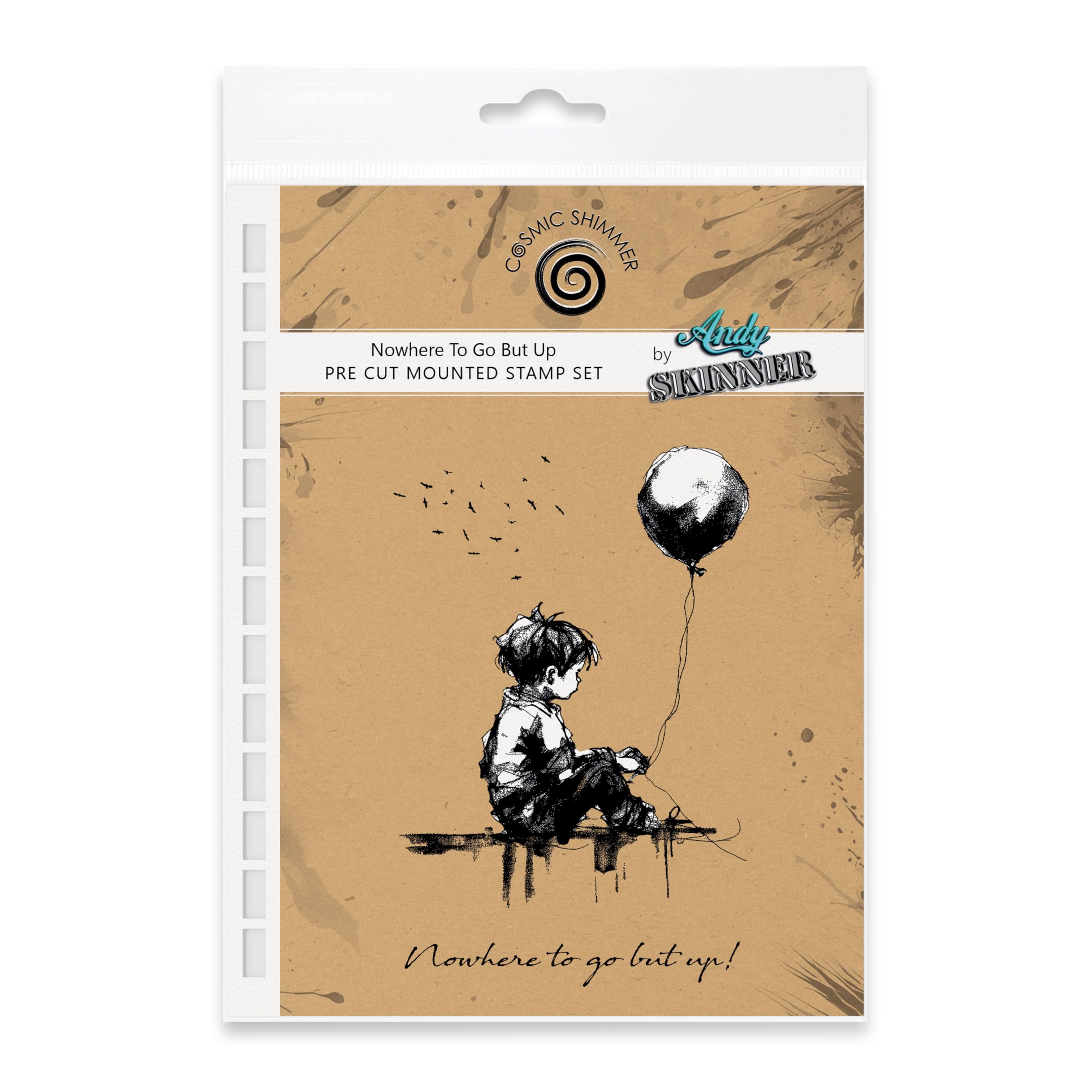 Cosmic Shimmer Nowhere to Go But Up Pre Cut Mounted Rubber Stamp by Andy Skinner & Katy Sue. Creates an Image 117 x 90mms & Quote 11 x 87mms for Stamping in Mixed Media, Art Journaling, Card Making