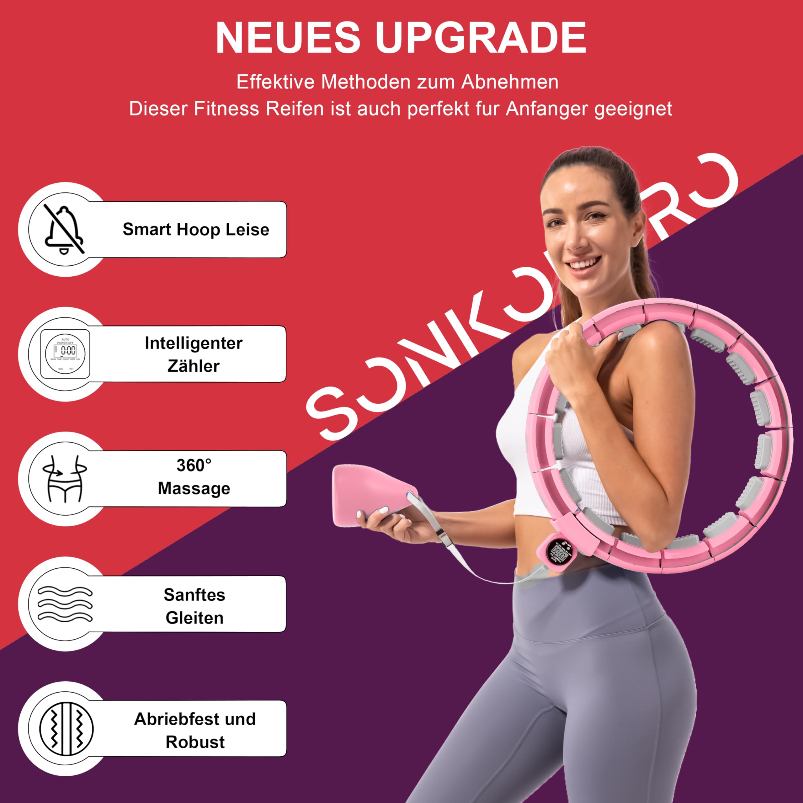 Smart Weighted Hula Hoop for Adult Weight Loss with Body Tape Measure Attachment (Pink)