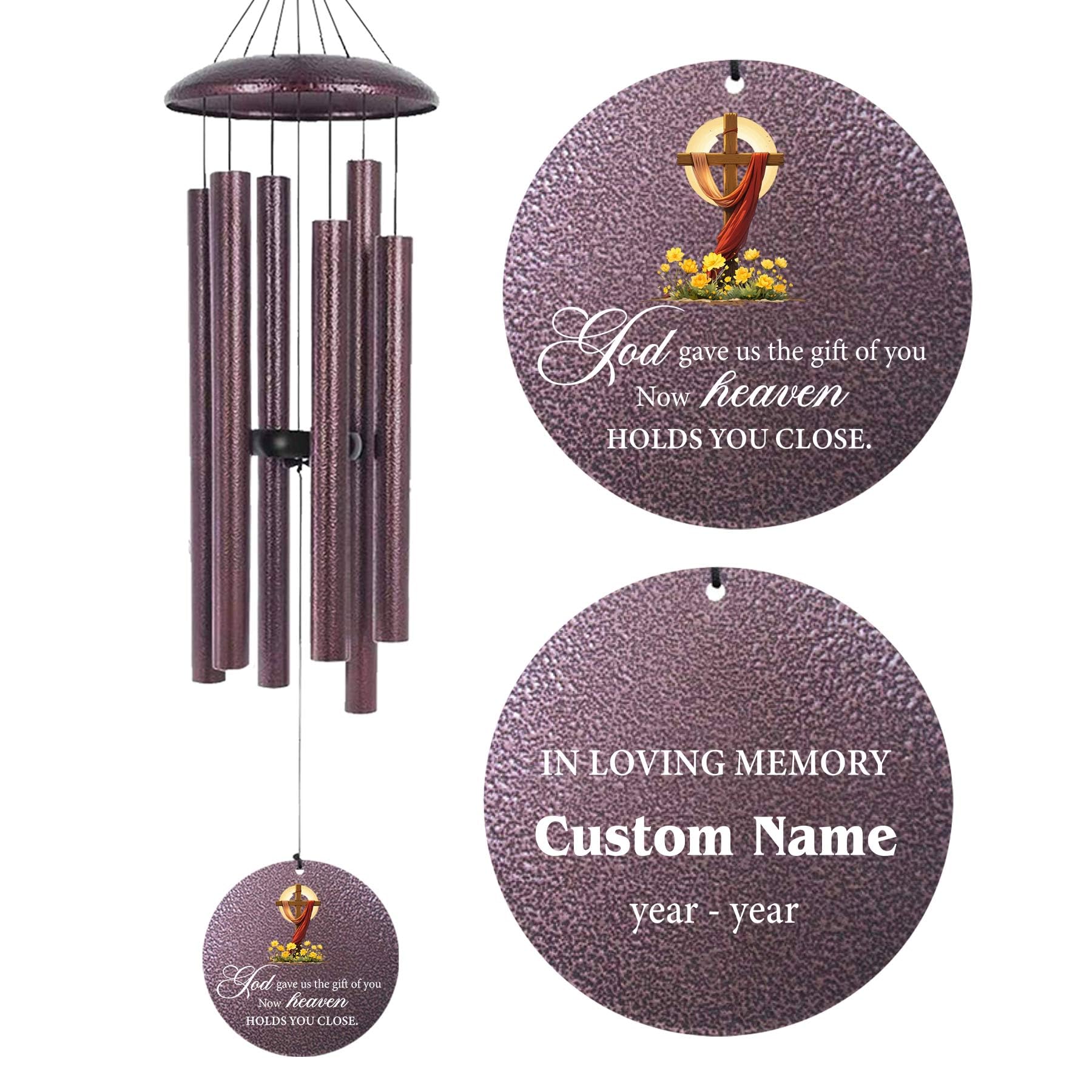 Personalized Memorial Cross Wind Chimes for Loss of Loved One