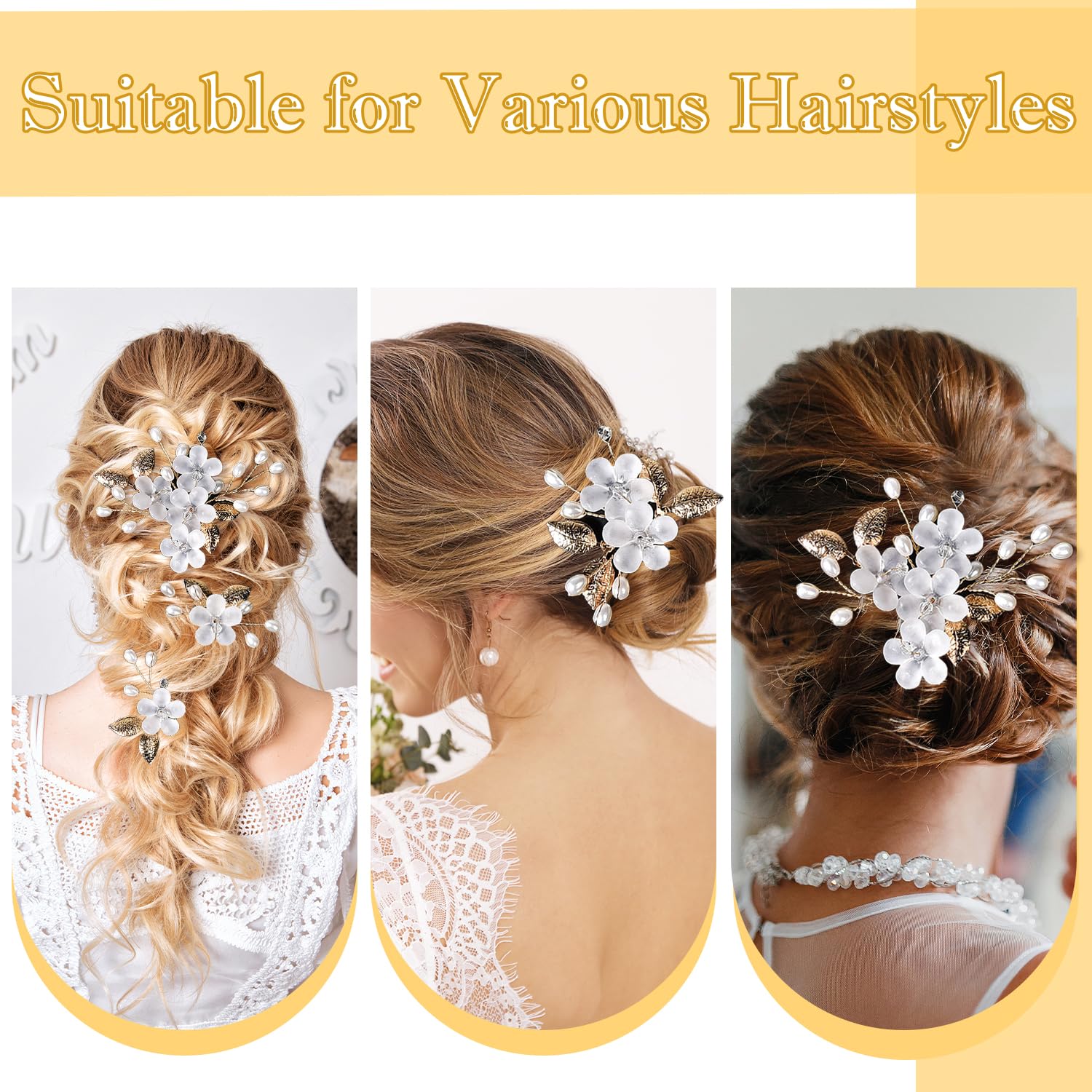 Bridal Hair Accessories for Women - Wedding Hair Pins, Flower Clips, U-Shaped Clips for Bridesmaids and Girls (Gold) - Image 2