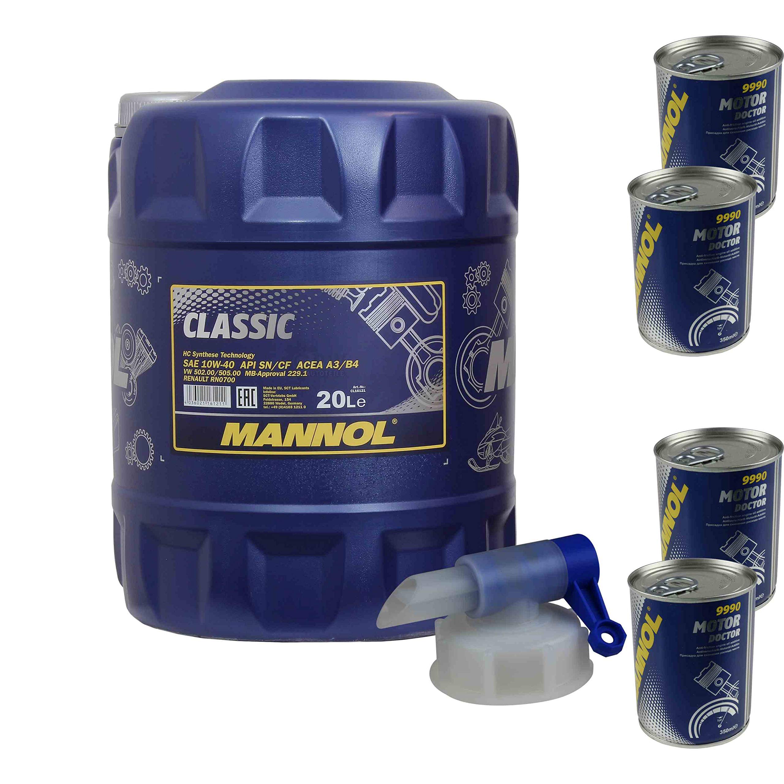 20 l olio motore MANNOL Classic 10W-40 4 X Motor Doctor ADDITIV