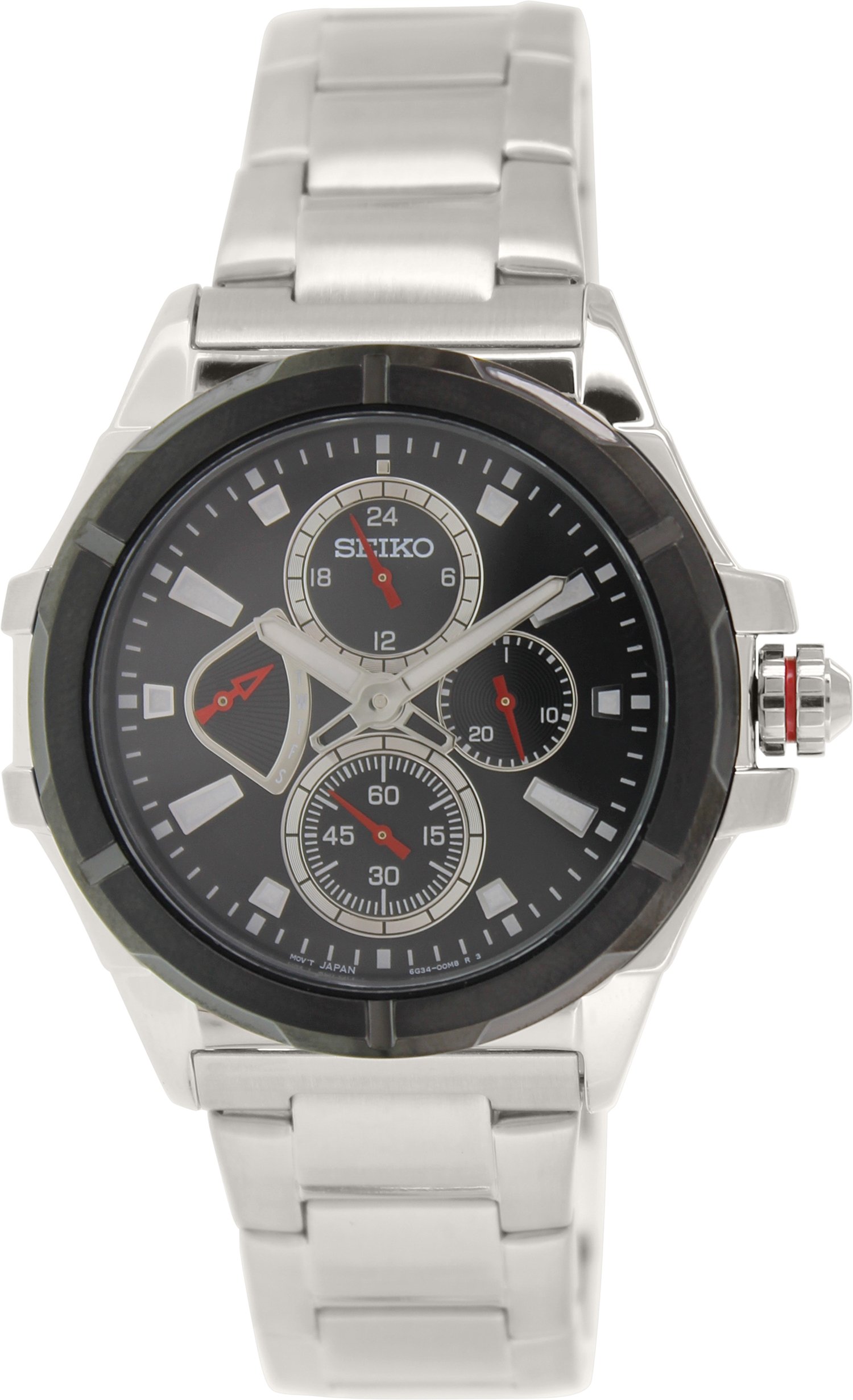Lord GMT Multi-Function Black Dial Stainless Steel Mens Watch SRL035