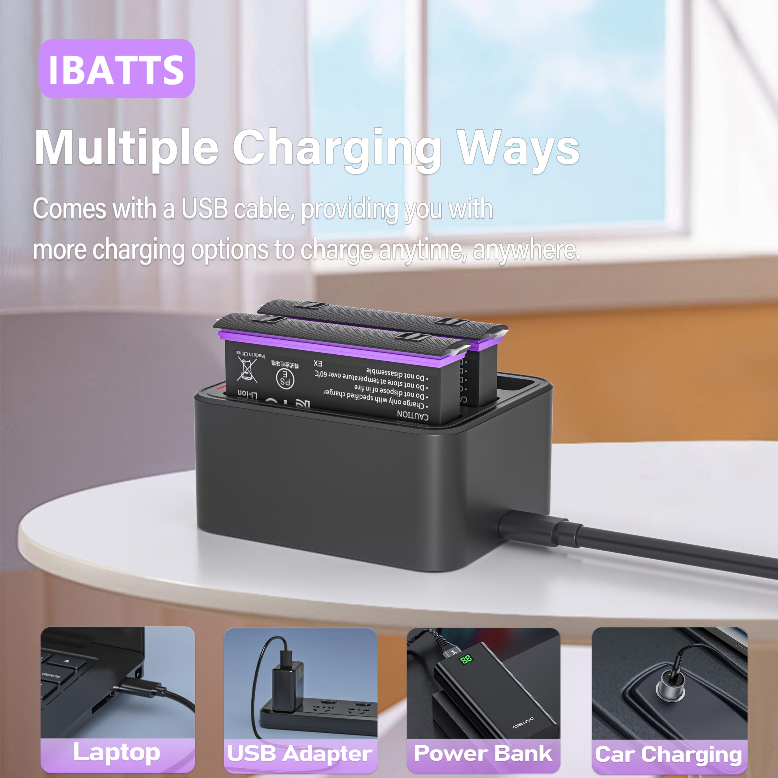 melasta per Insta360 X4 Batteria al Litio Ricaricabile, 3,85V 2500mAh Batteria x4 e Caricatore Con 2 Batterie e 1 Caricatore (con Slot per Schede