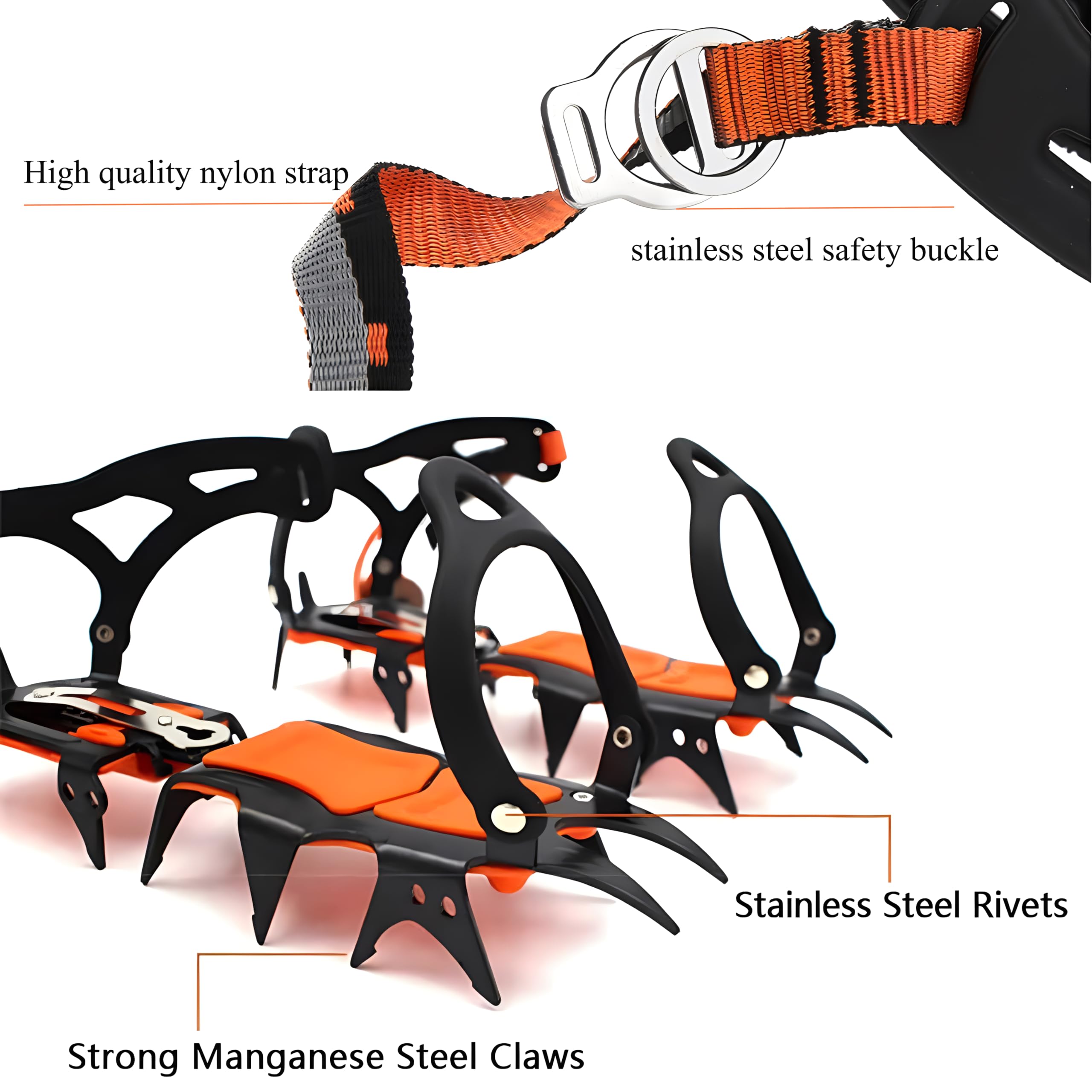 Crampons Chaîne Spikes Chaussures Escalade Neige Alpinisme Pêche Rochers Anti-dérapant Anti-chute Anti-gel Léger Facile à enfiler et à enlever Unisexe