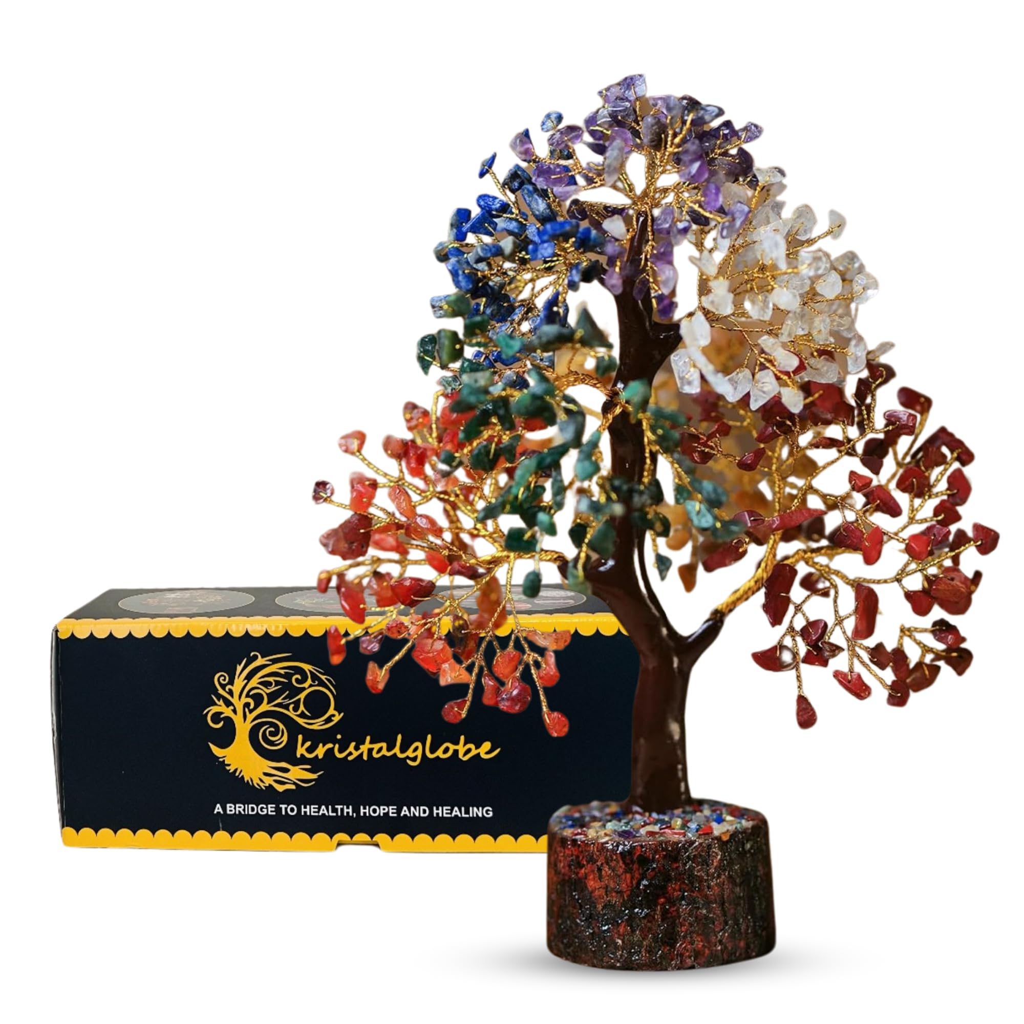 kristalglobe 7 Chakra Crystal Tree of Life 500 Beads, Large Healing Crystal Bonsai Money Tree for Wealth & Positive Energy